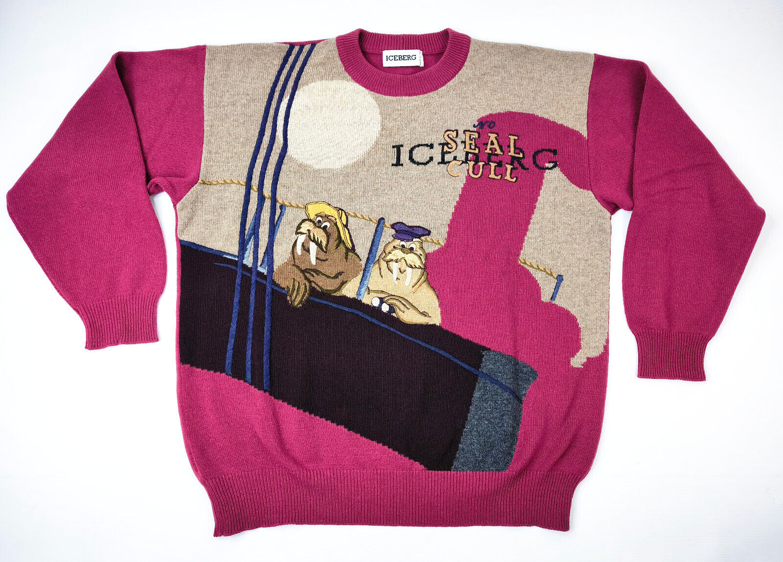 Iceberg Strick Pullover weinrot Gr. V (L) No Seal Cull vintage 90s