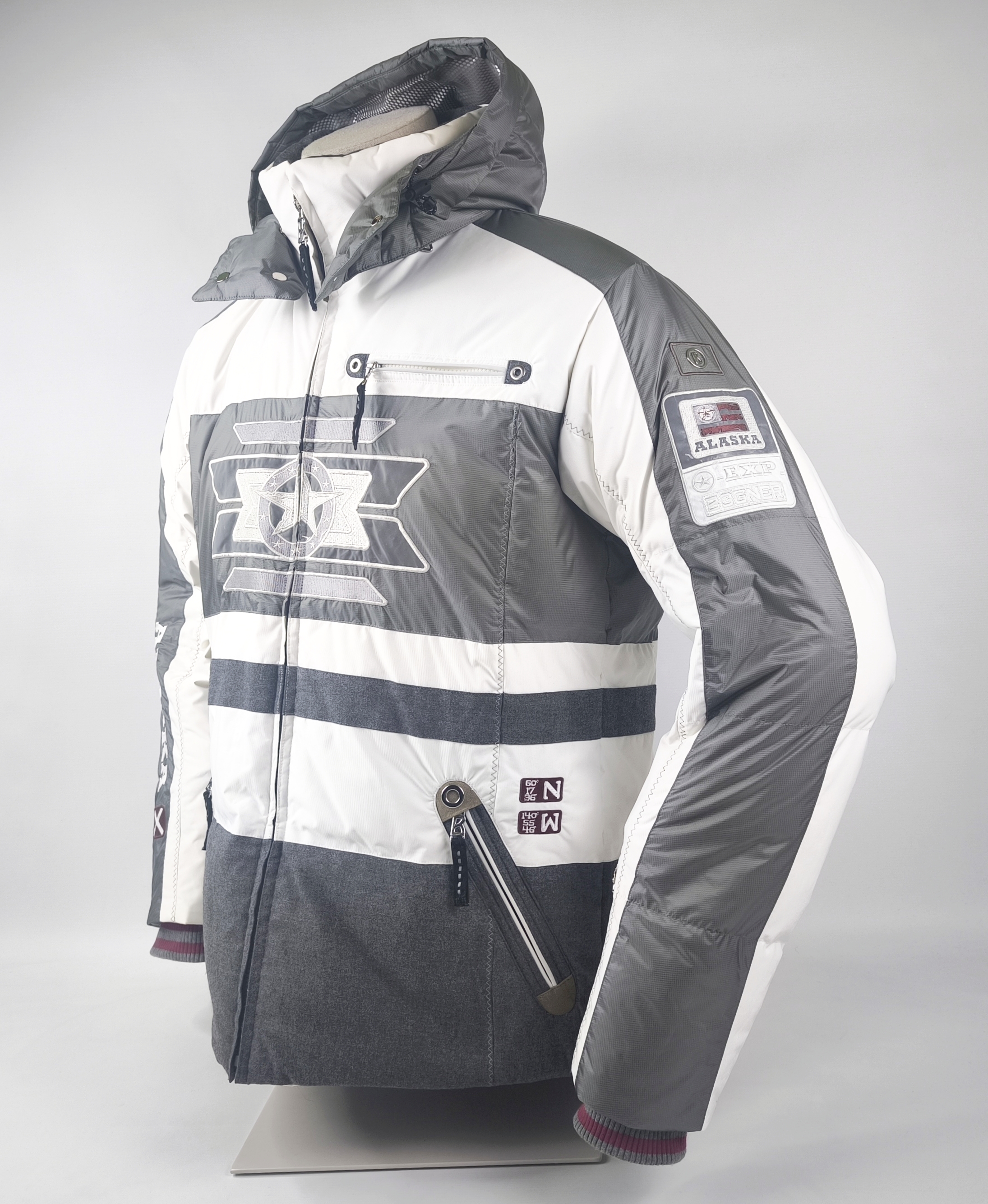 Bogner Skijacke Daunenjacke Herren Gr. 50 (ML) weiß grau Kapuze Schneefang Jacke