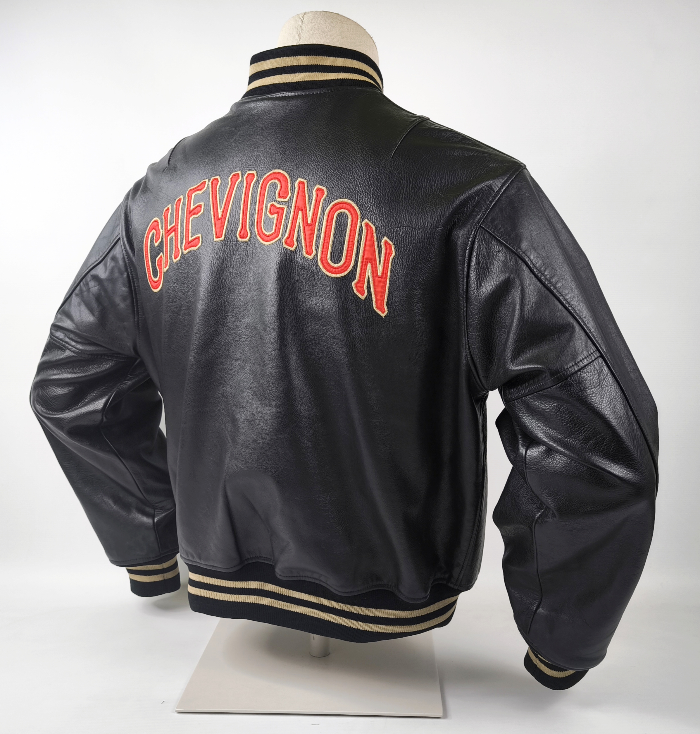 Chevignon Lederjacke schwarz Gr. XL (L) vintage 90s großes Rückenlogo