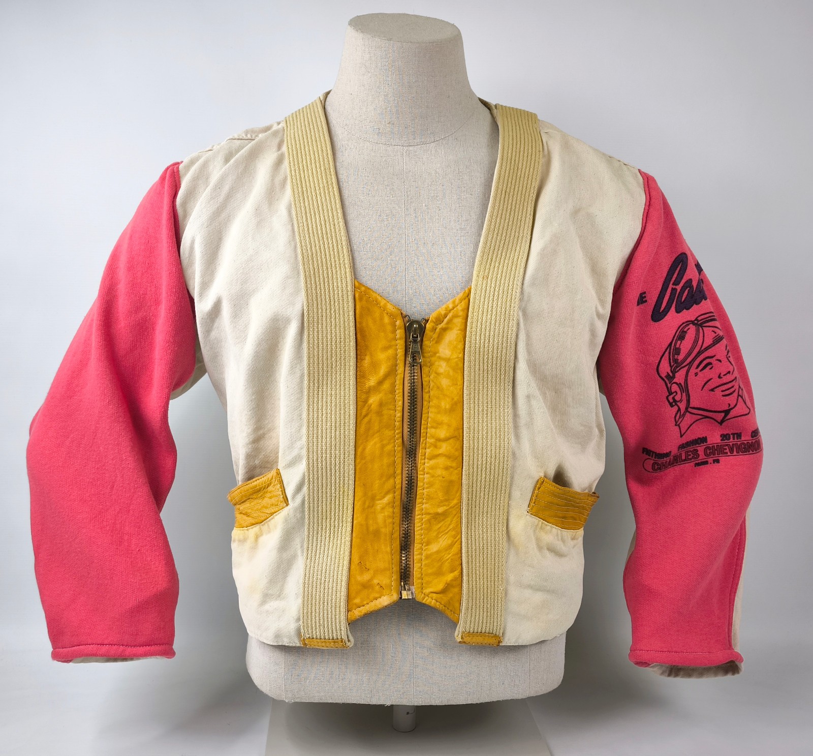 Chevignon Jacke THE CADET Gr. S (M) naturfarben rot / Leder Stoff Mix vintage