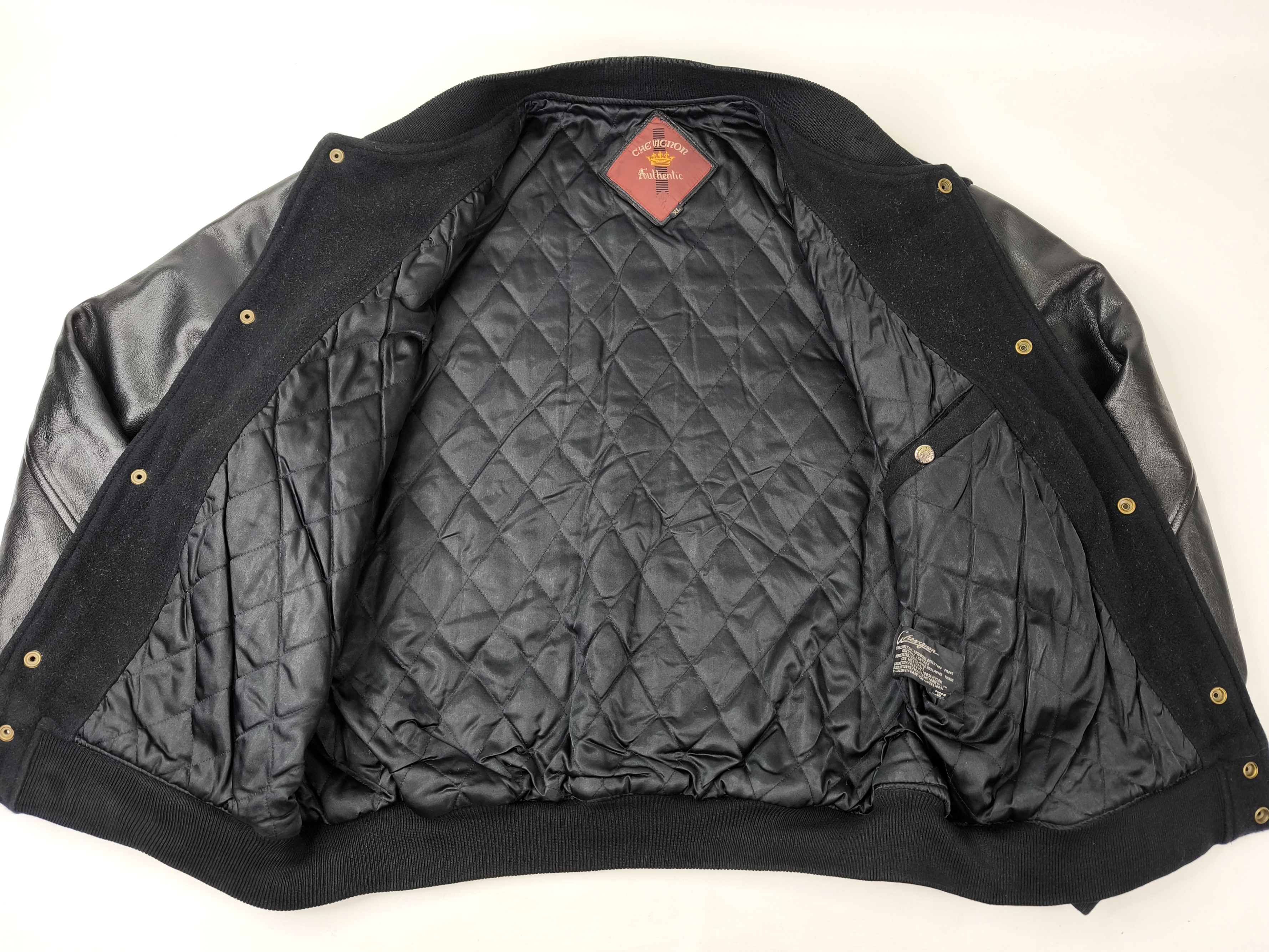 Chevignon Jacke Winter Leder Wolle Mix schwarz Gr. XL (L) 80s 90s vintage