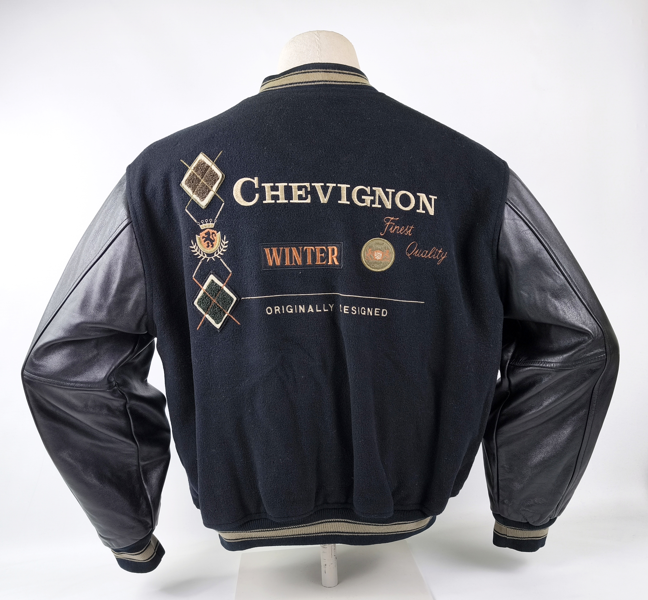 Chevignon Jacke Winter Leder Wolle Mix schwarz Gr. XL (L) 80s 90s vintage