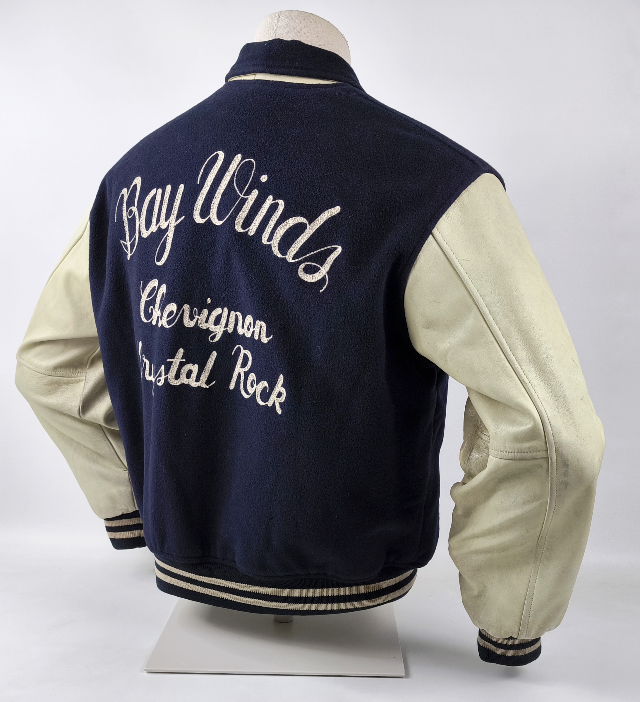 Chevignon Jacke College Bay Winds dunkelblau creme Gr. M Wolle Leder Mix 80s