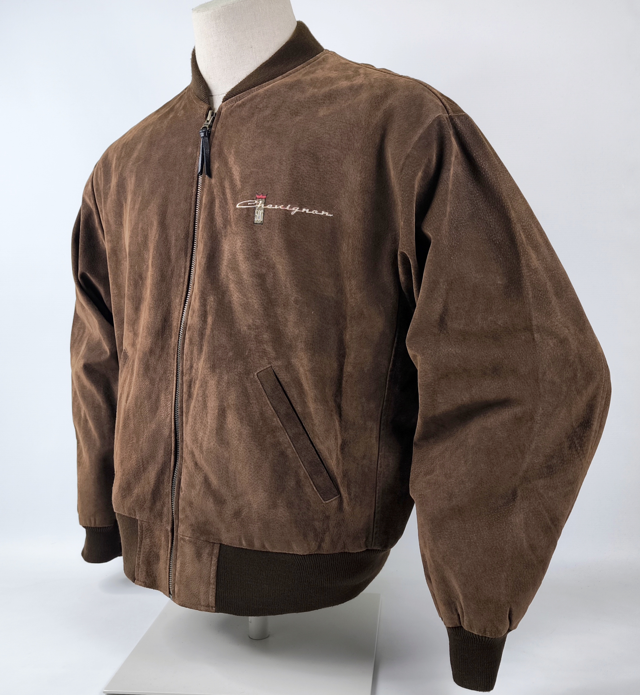 Chevignon Lederjacke 500 braun Gr. XL (L) Wildleder Jacke vintage 90s Logo vorn