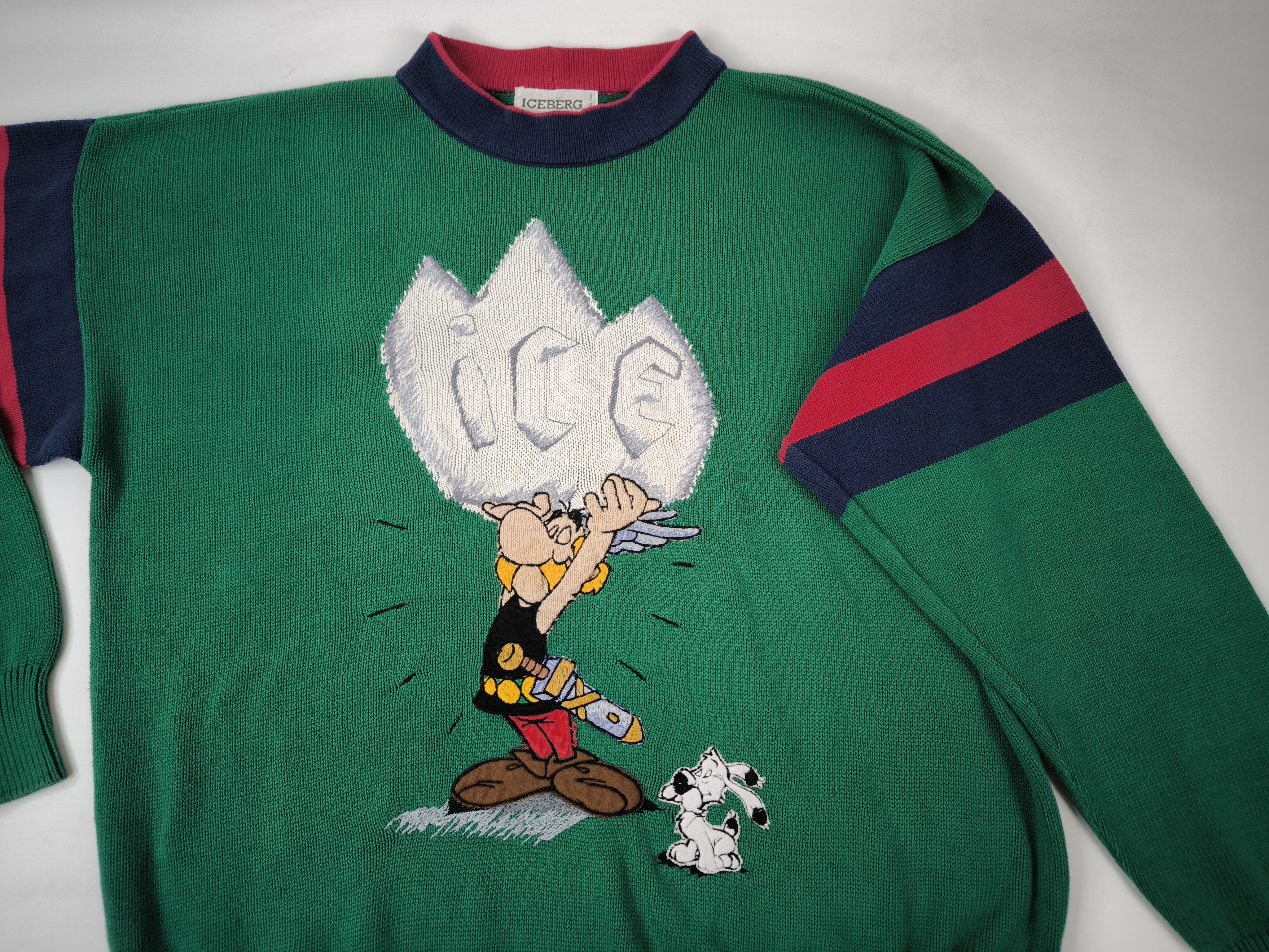 Iceberg Strick Pullover Asterix ICE grün Gr. VI (XL) Italy vintage 1988