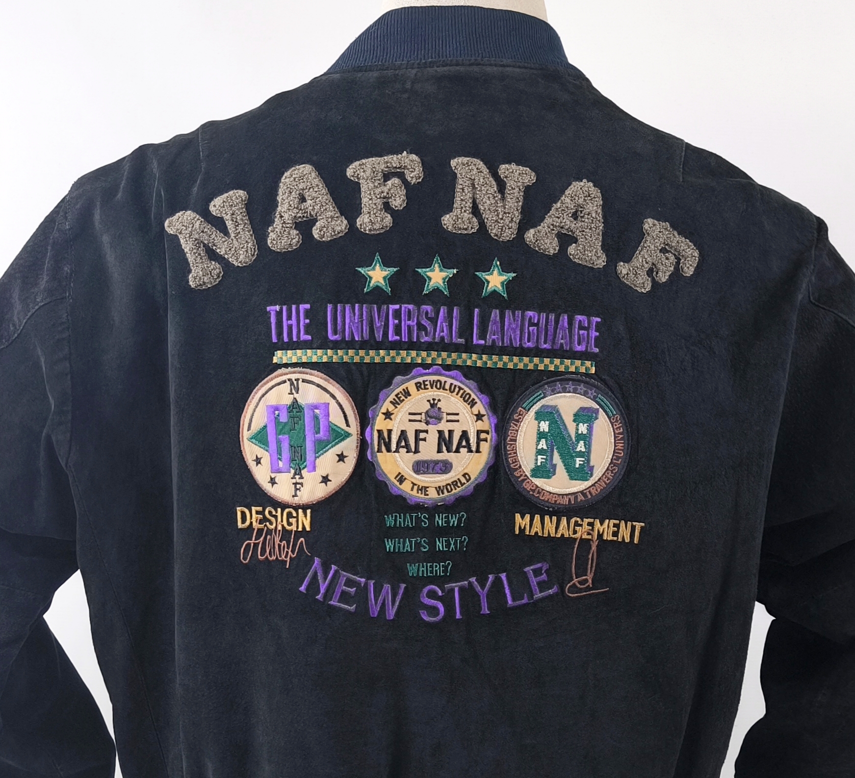 Naf Naf Lederjacke schwarz Gr. T2 (L) New Style Wildleder vintage 80`s / 90`s
