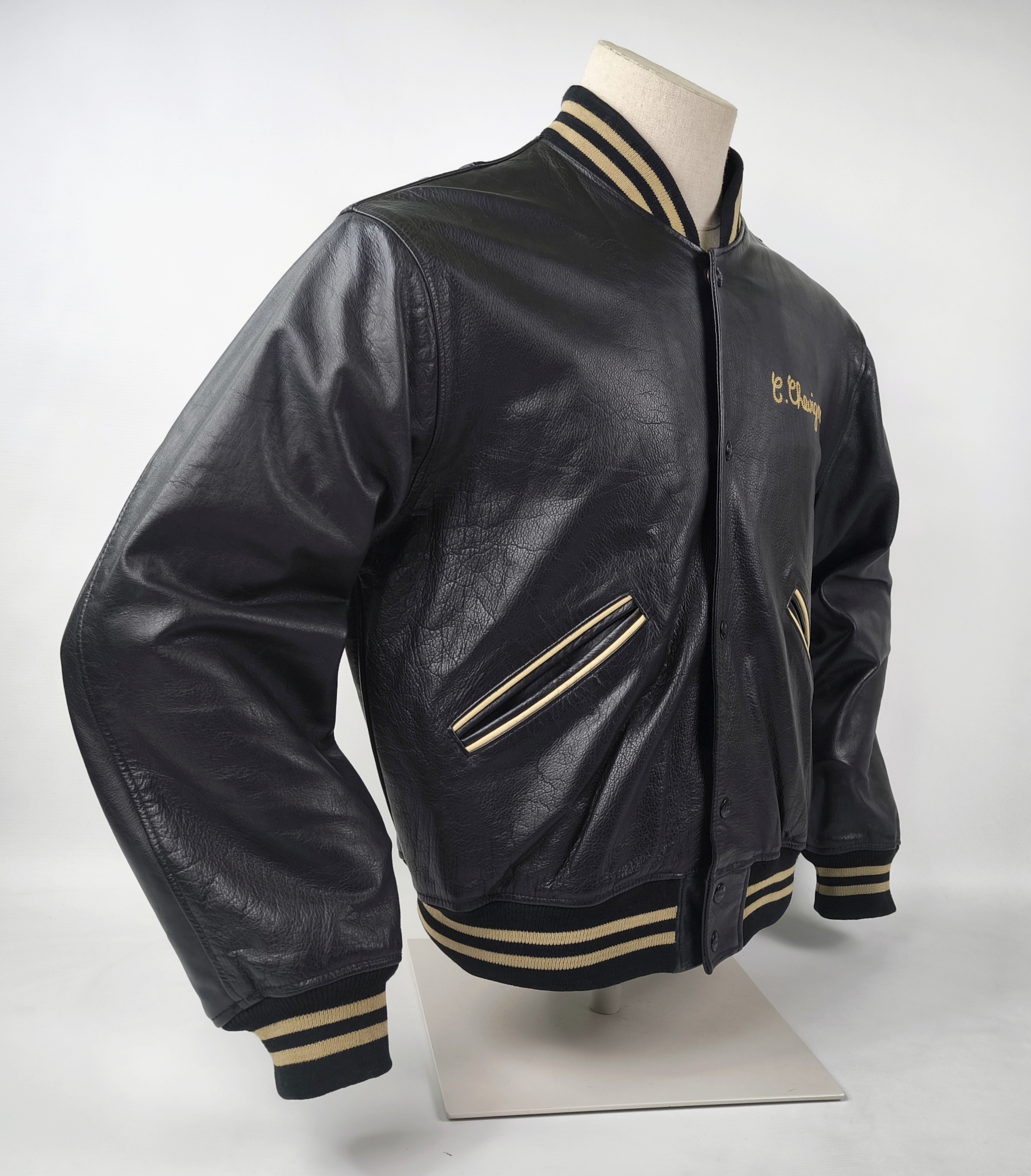 Chevignon Lederjacke schwarz Gr. XL (L) vintage 90s großes Rückenlogo
