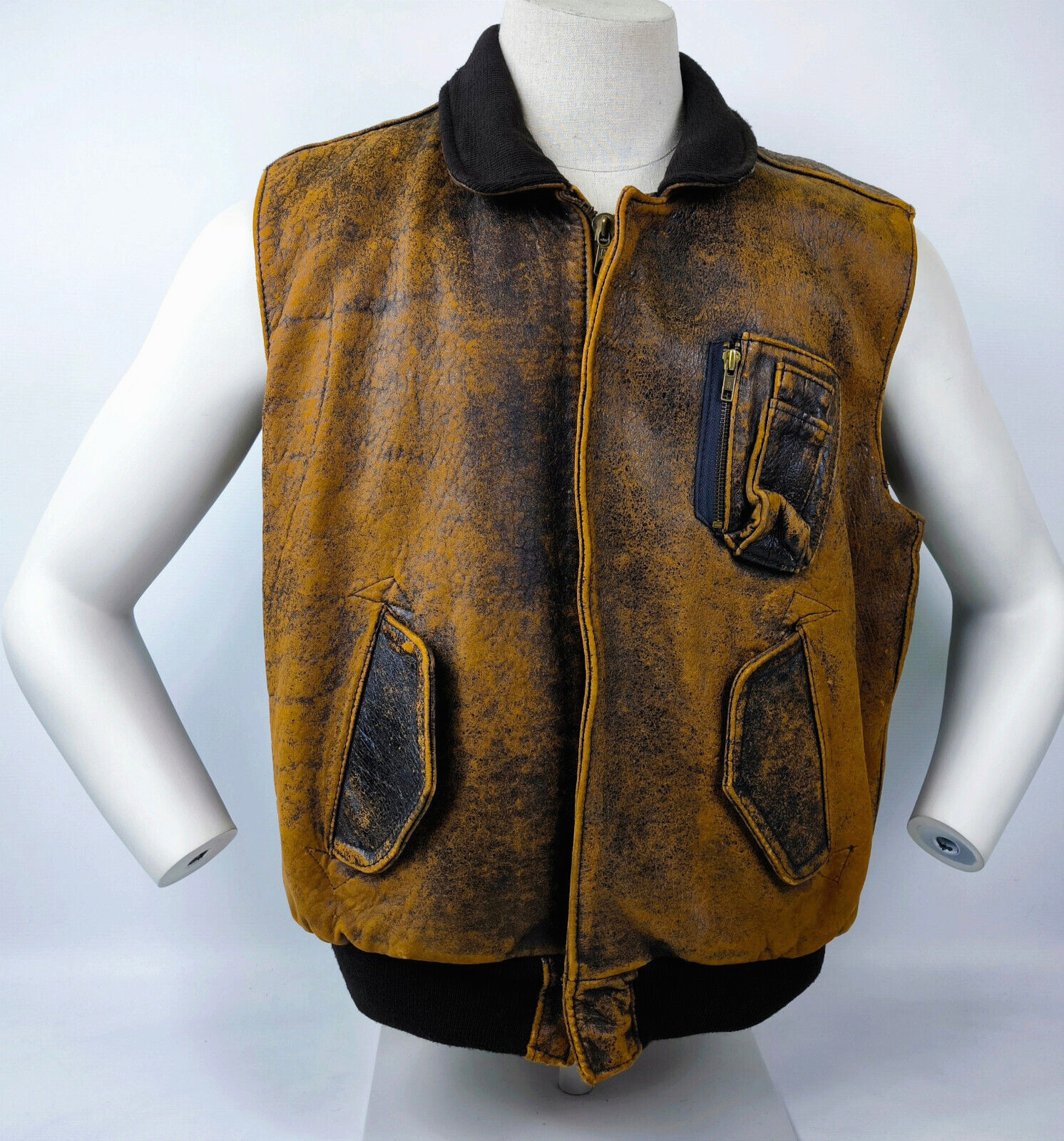 Chevignon Lederweste braun Gr. XL (L) 80er vintage Old Flight jacket Weste Leder