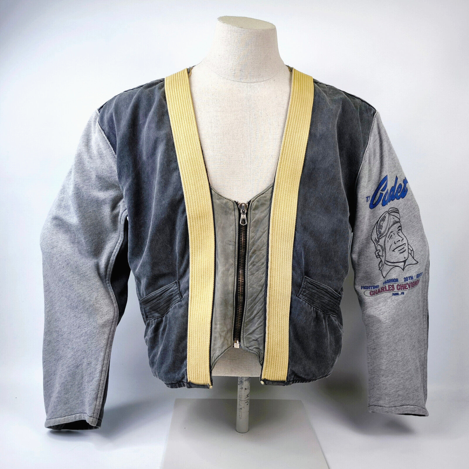 Chevignon Jacke THE CADET Gr. XL anthrazit grau / Leder Stoff Mix vintage