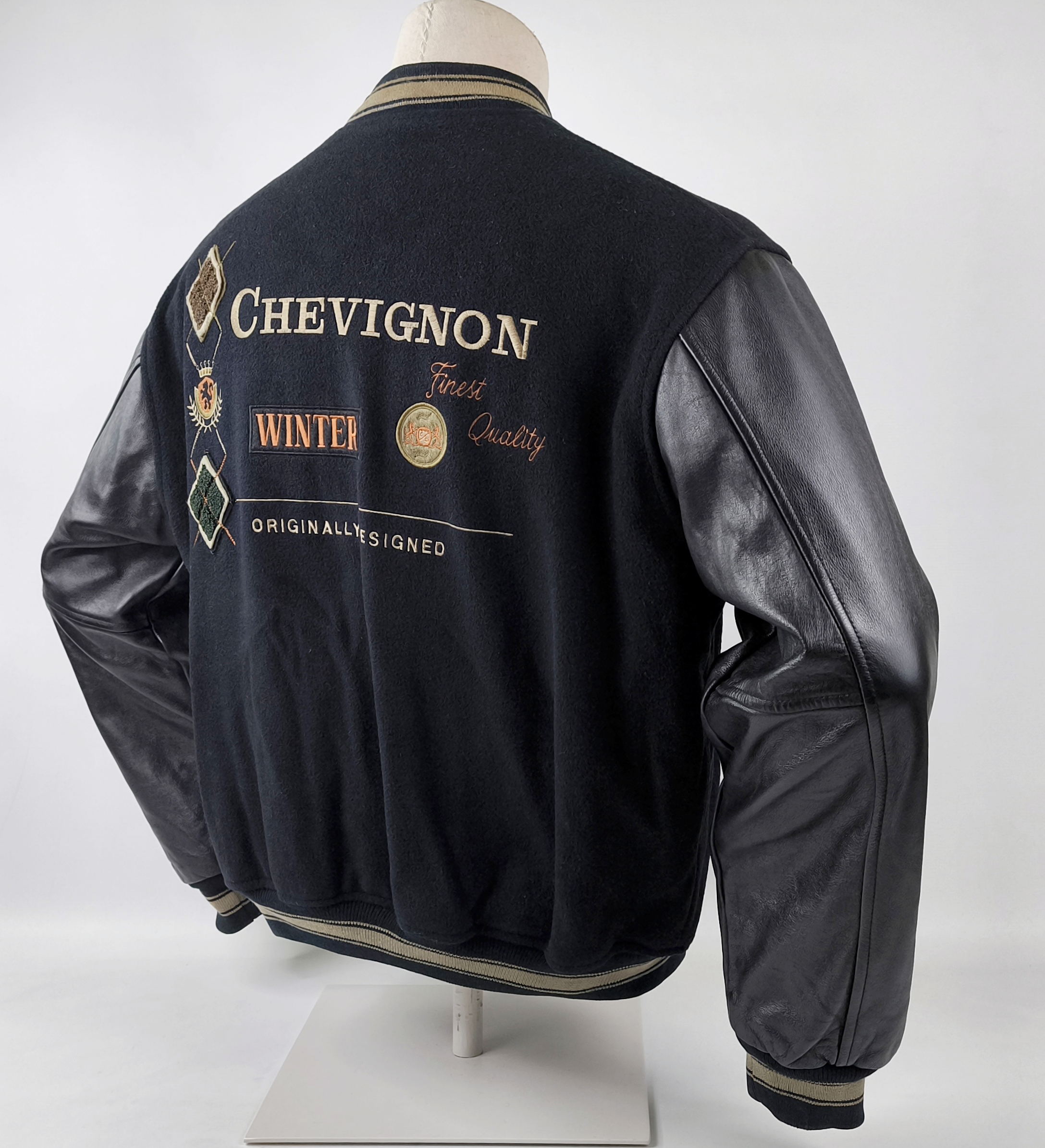 Chevignon Jacke Winter Leder Wolle Mix schwarz Gr. XL (L) 80s 90s vintage