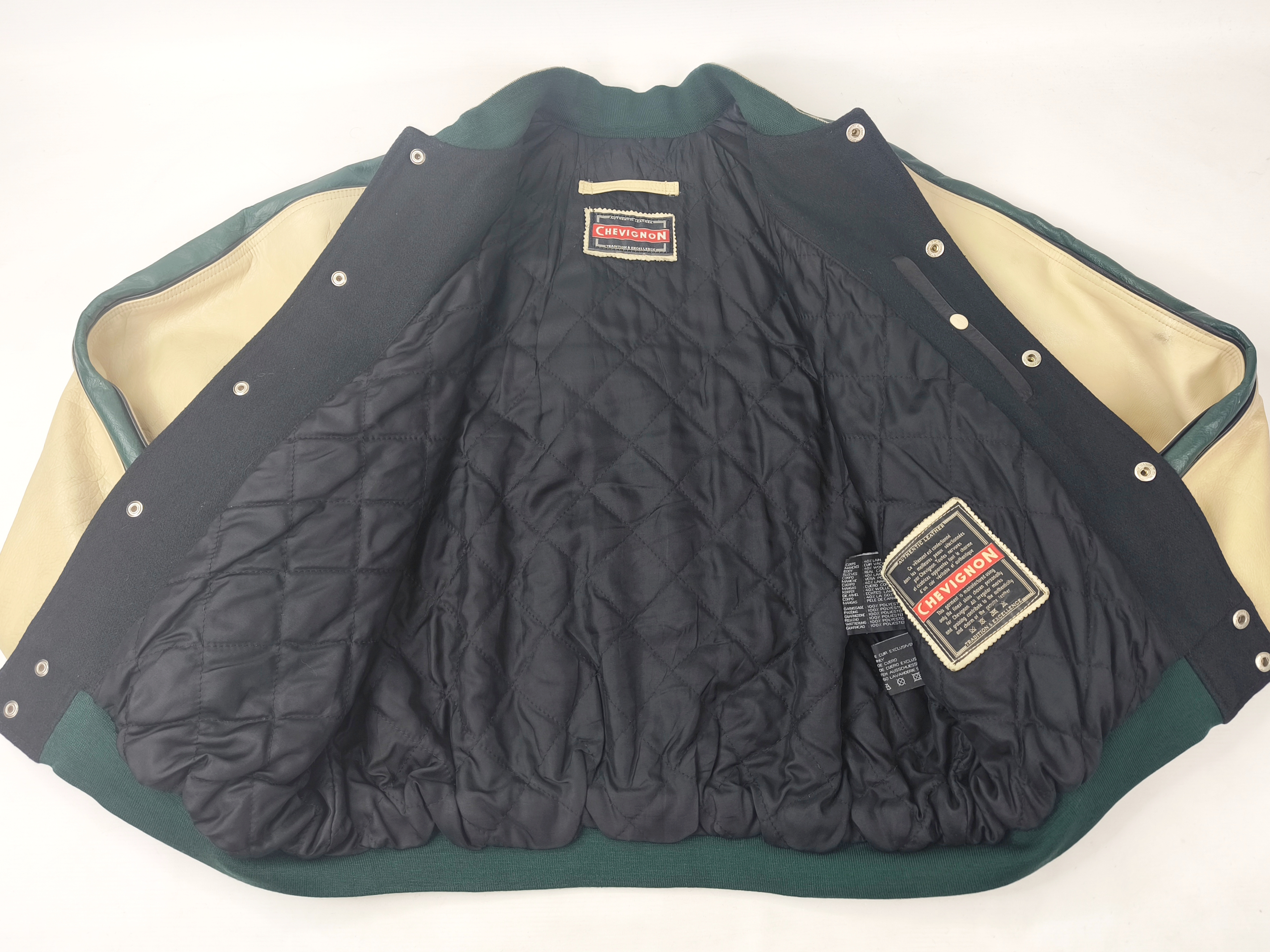 Chevignon Jacke College CSD Sport Dept Gr. XL (L) schwarz creme Wolle Leder Mix