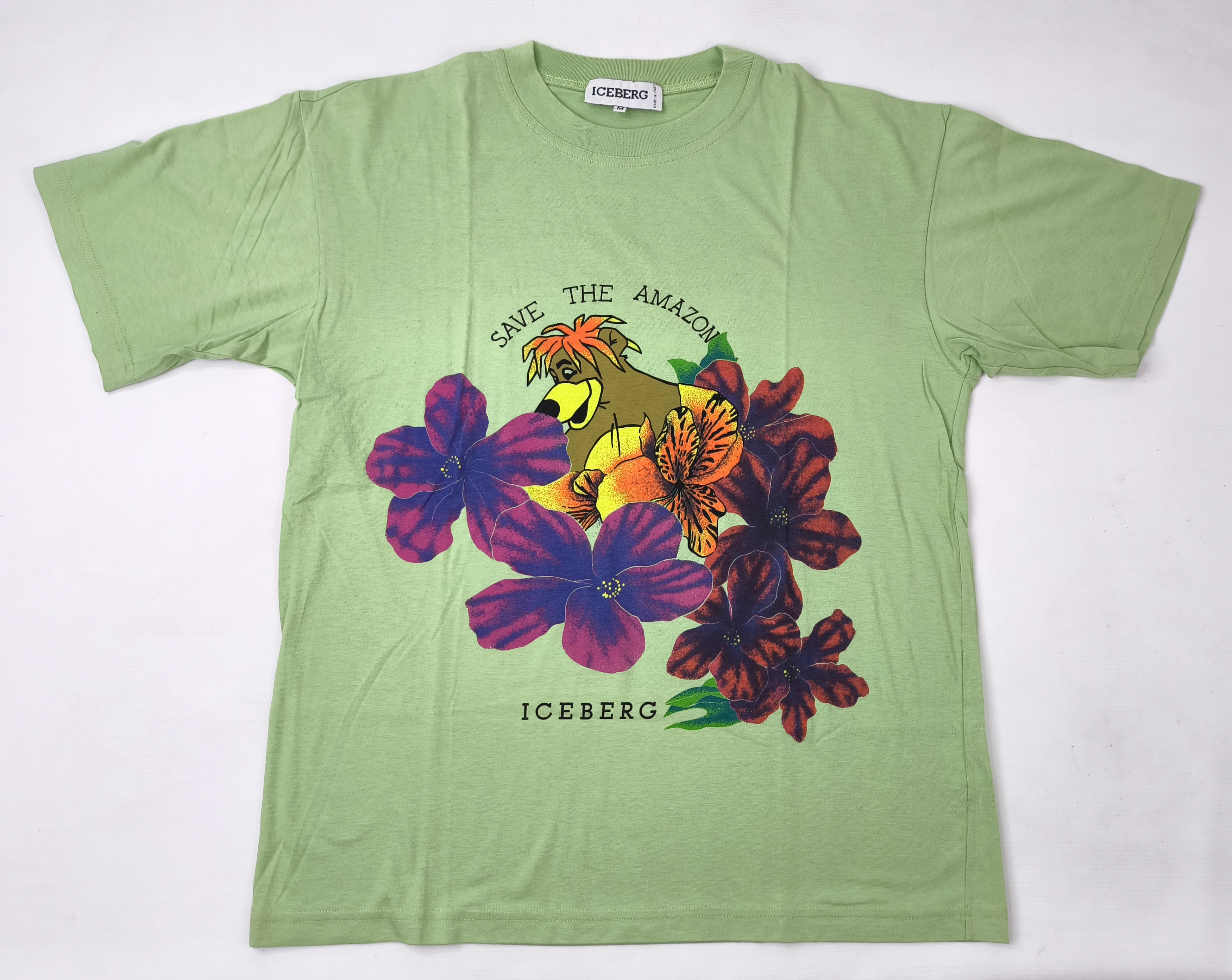 Iceberg T-Shirt Balu Dschungelbuch hellgrün Gr. M (L) Italy vintage 90s