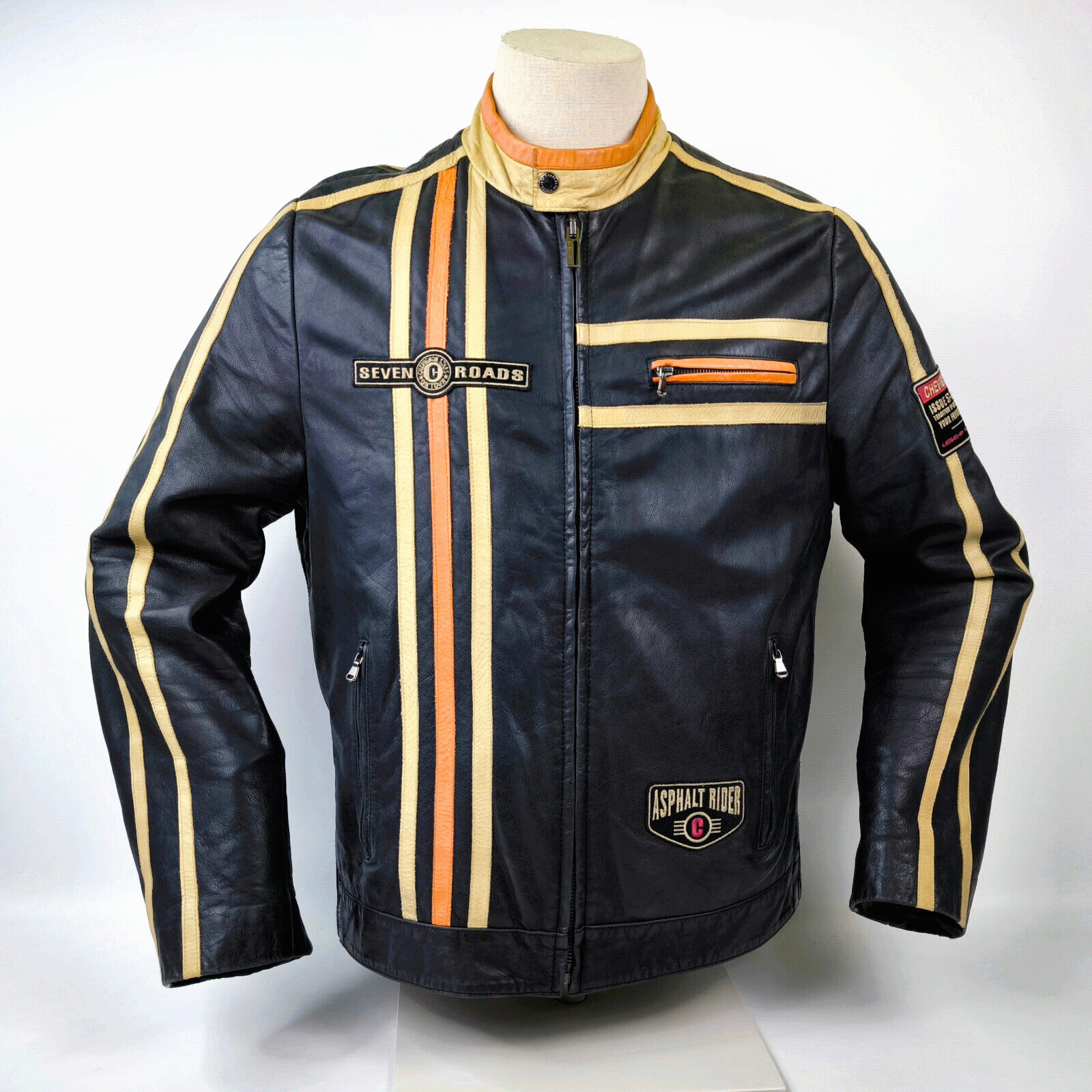 Chevignon Lederjacke schwarz Seven Roads Asphalt Rider Gr. XXL (XL) Biker