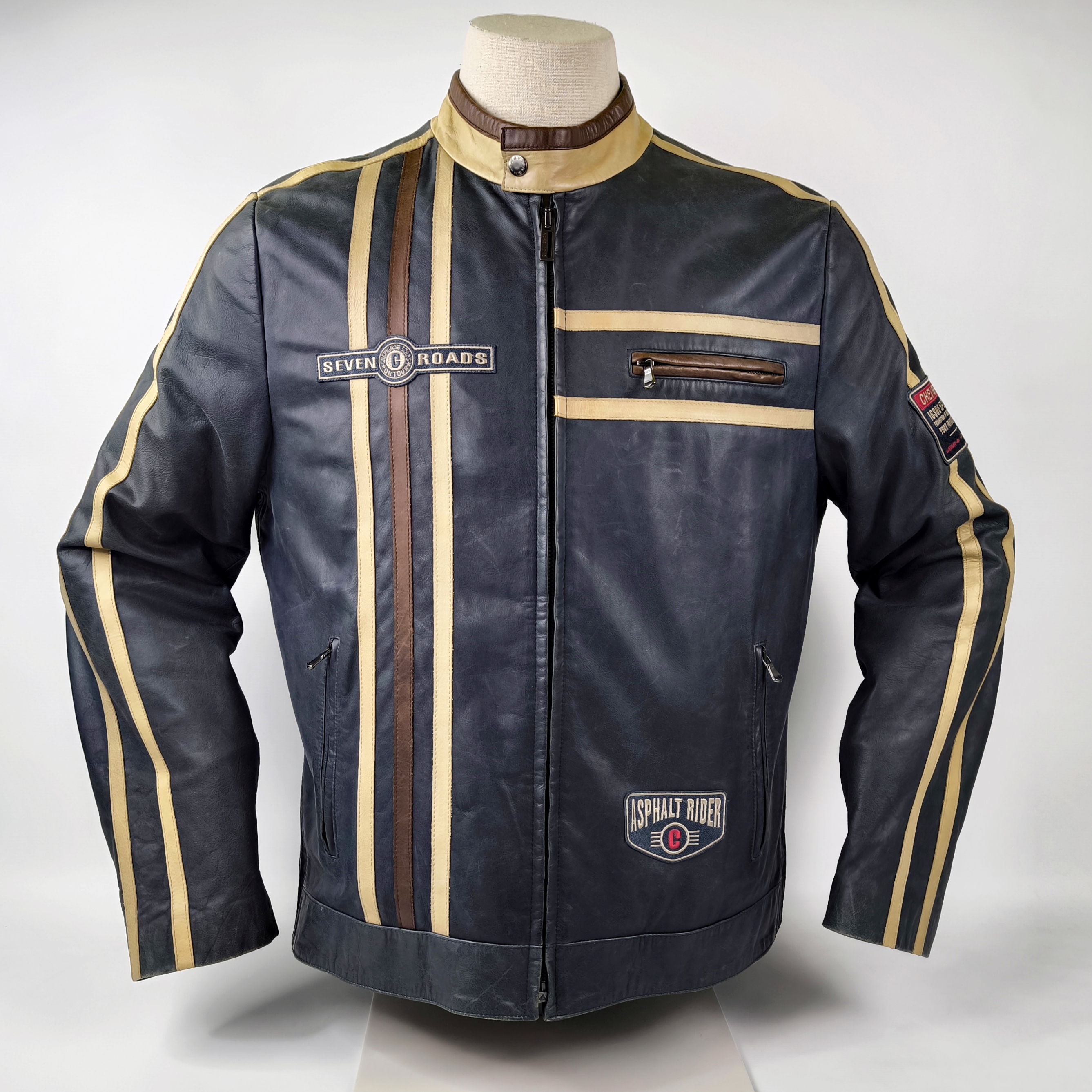 Chevignon Lederjacke Seven Roads Asphalt Rider Gr. XXL (XL) Biker blaugrau