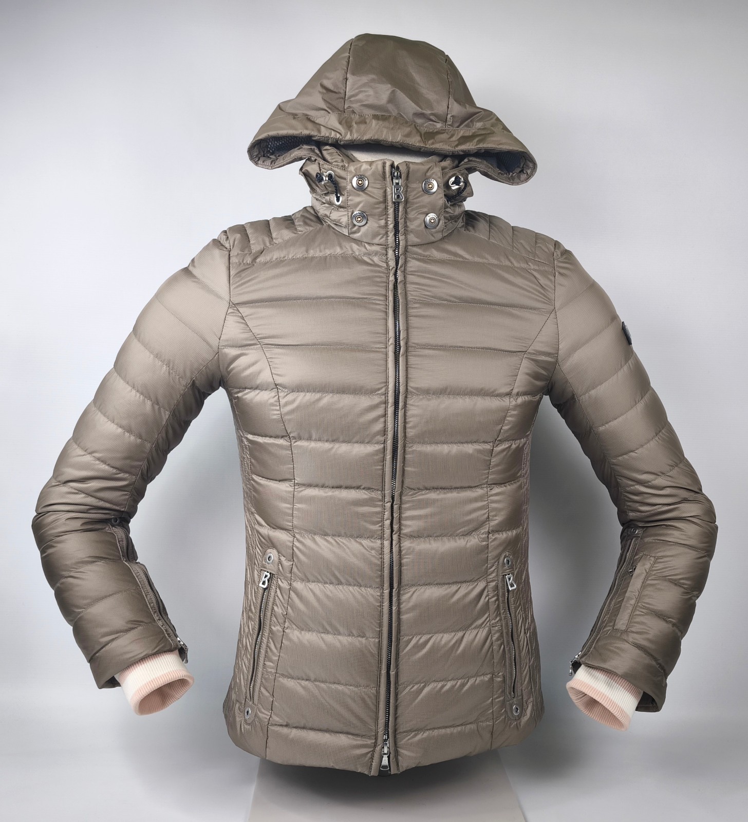Bogner Skijacke / Daunenjacke taupe Gr. 36 (S) abnehmbare Kapuze Schneefang