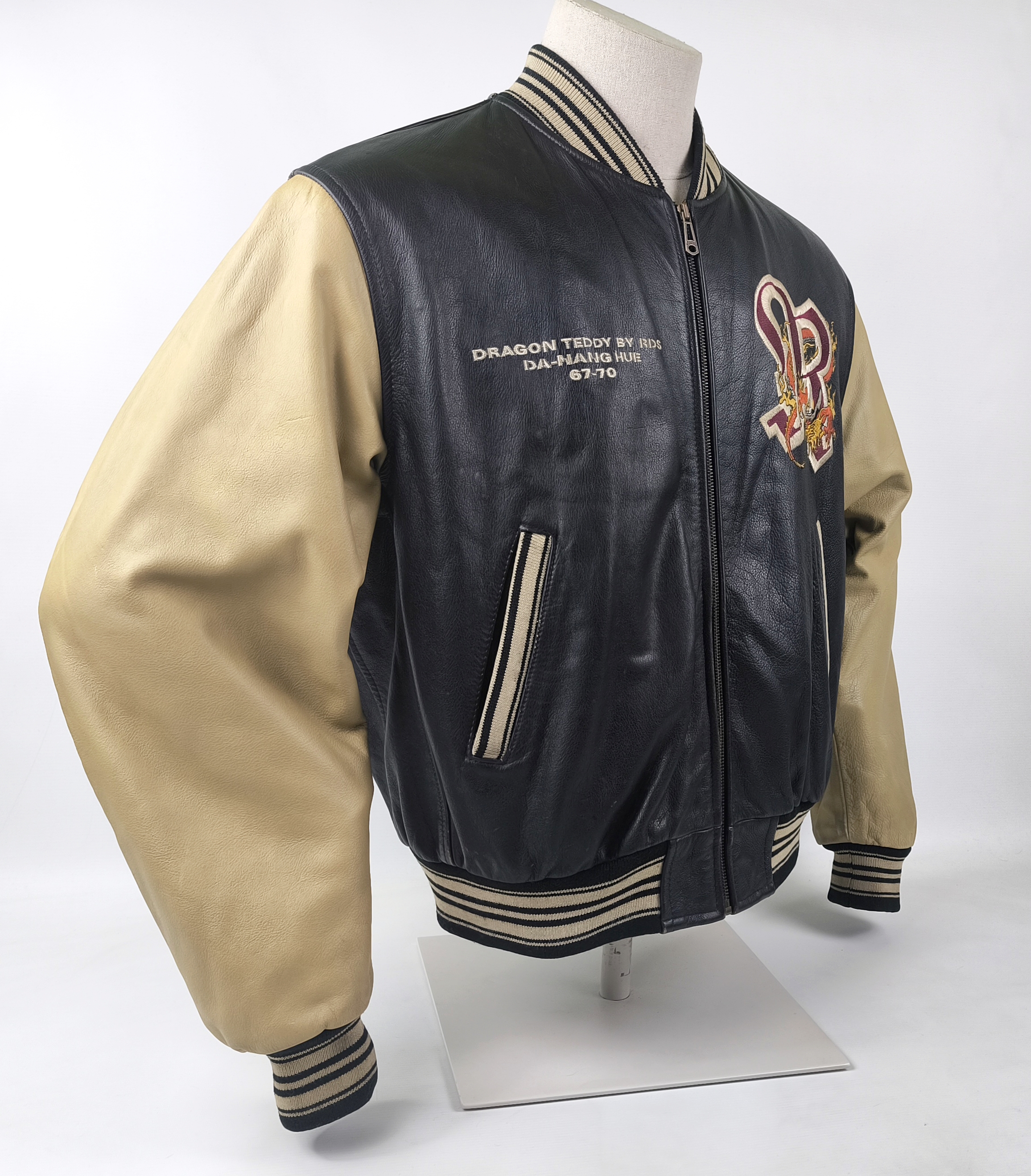 Redskins Lederjacke Dragon Teddy Drachen Gr. XL (L) schwarz creme