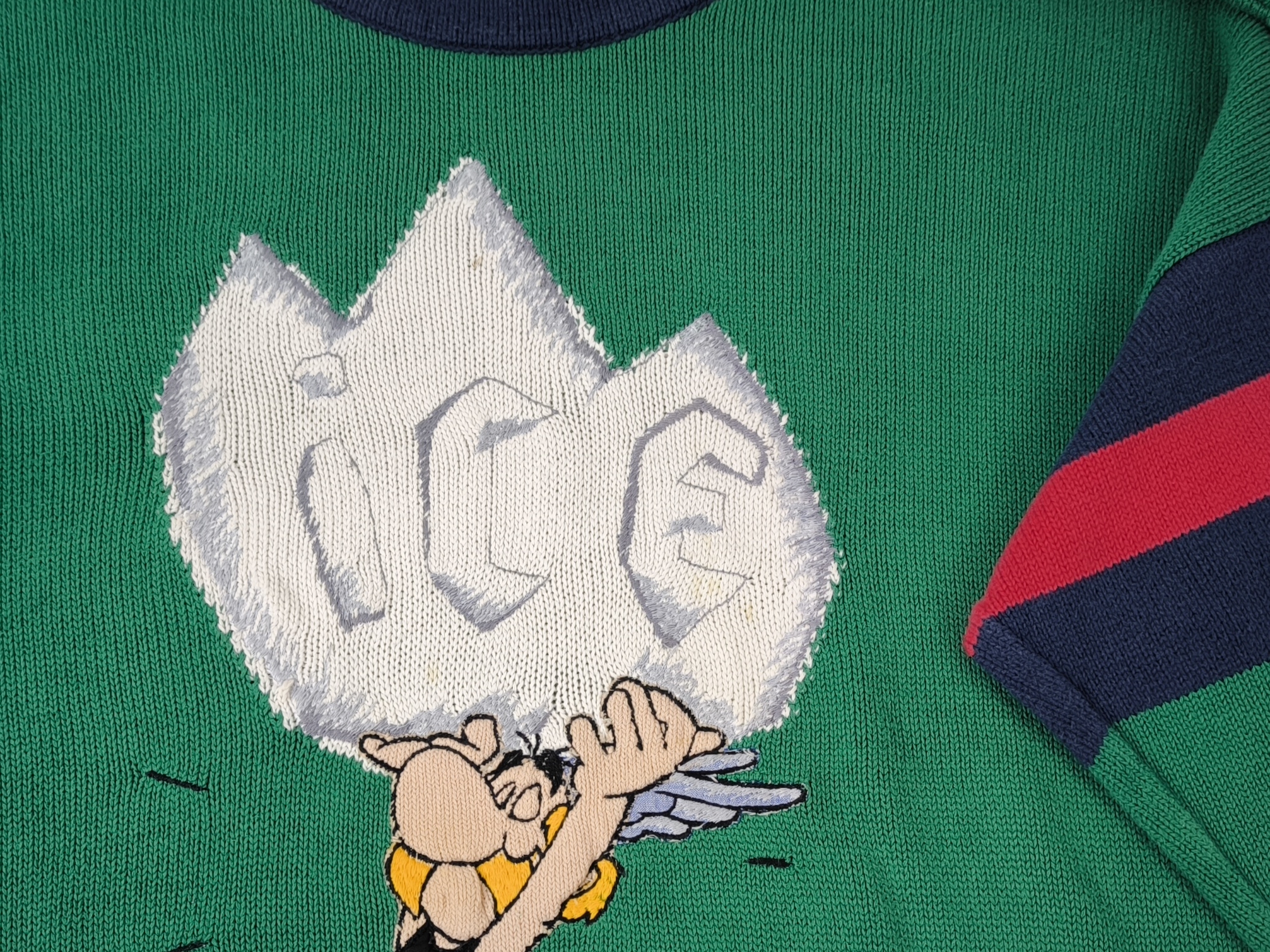 Iceberg Strick Pullover Asterix ICE grün Gr. VI (XL) Italy vintage 1988