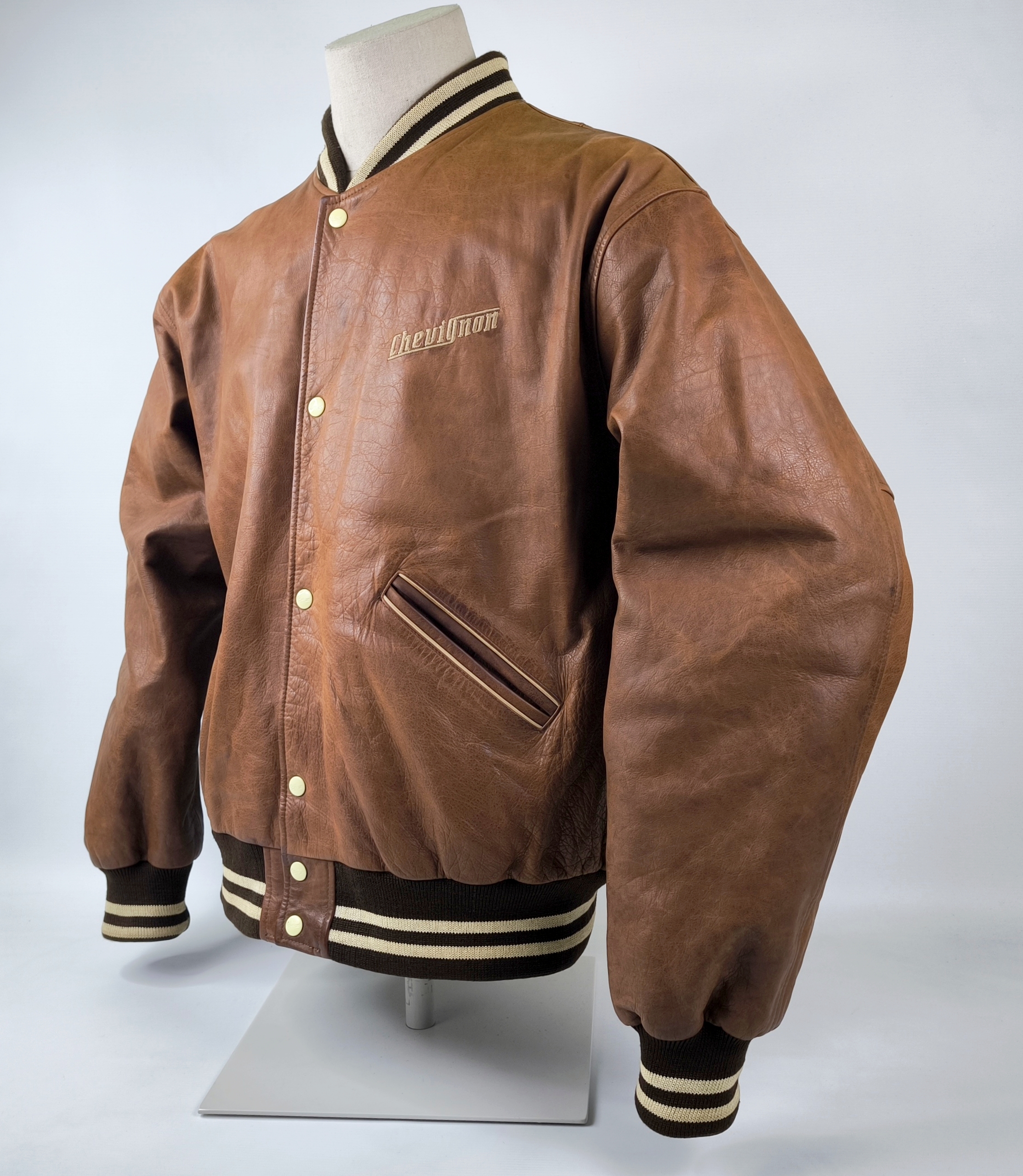 Chevignon Lederjacke braun Gr. XXL (XL) vintage 90s großes Rückenlogo