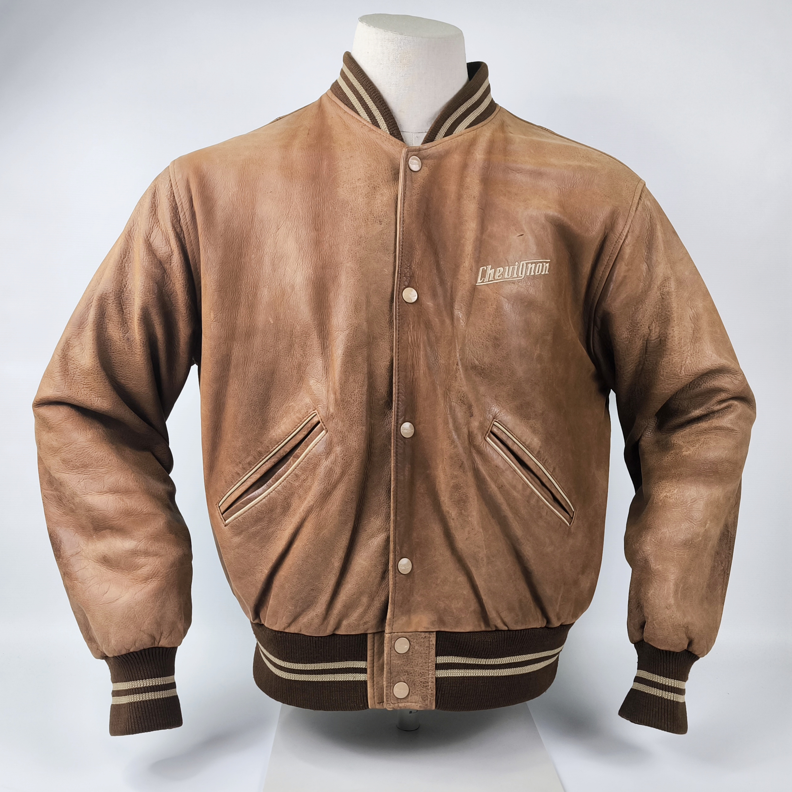 Chevignon Lederjacke braun Gr. L (M) vintage 90s großes Rückenlogo