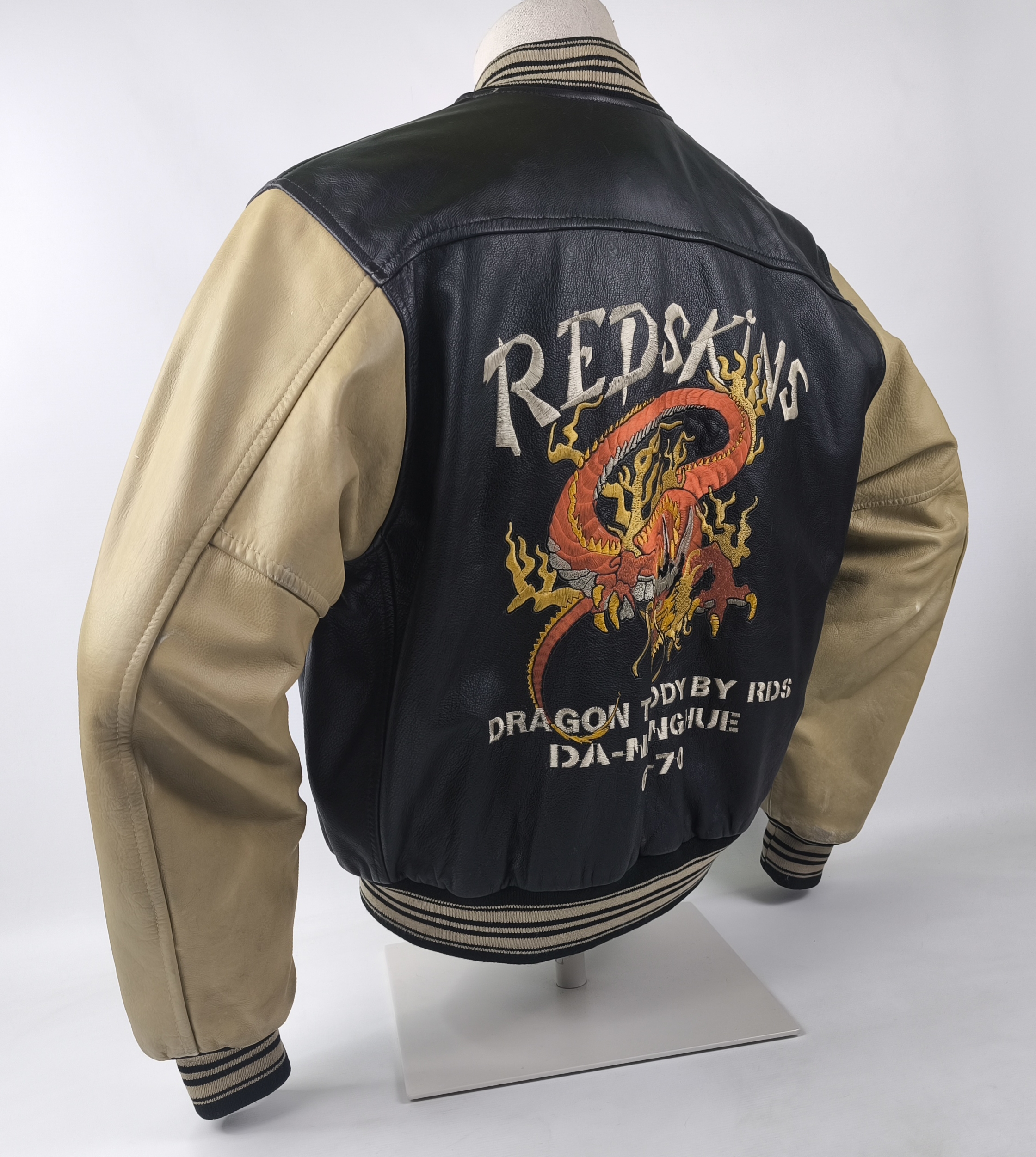Redskins Lederjacke Dragon Teddy Drachen Gr. XL (L) schwarz creme