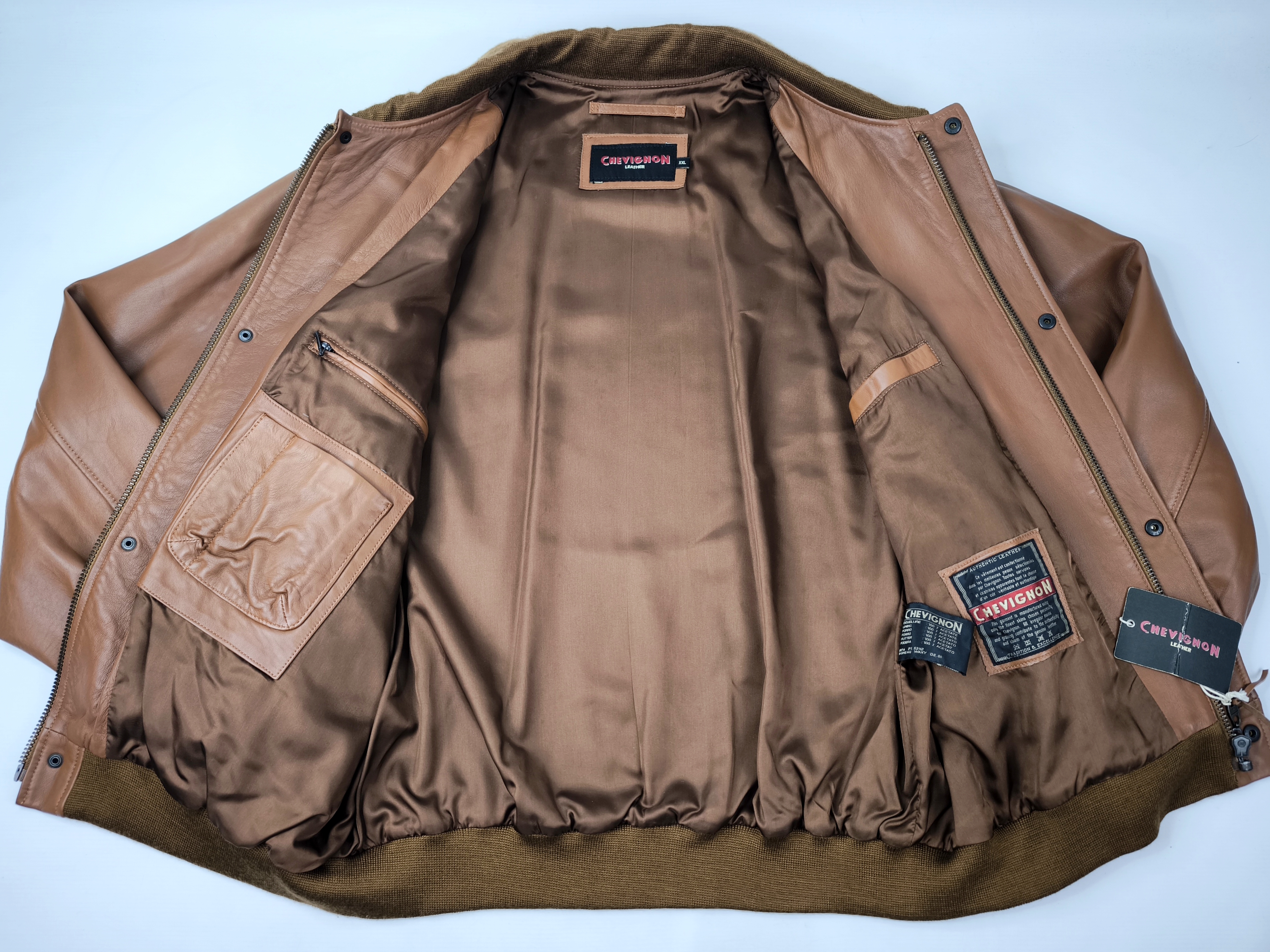 Chevignon Lederjacke Lamm Porte Avion cognacfarben Gr. XXL vintage NEU + Etikett