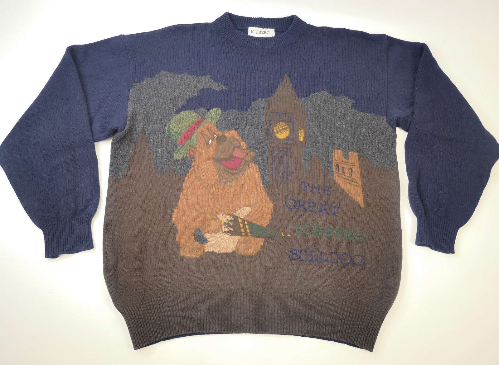 Iceberg Herren Strick Pullover The Great Bulldog Gr. XL vintage 90s