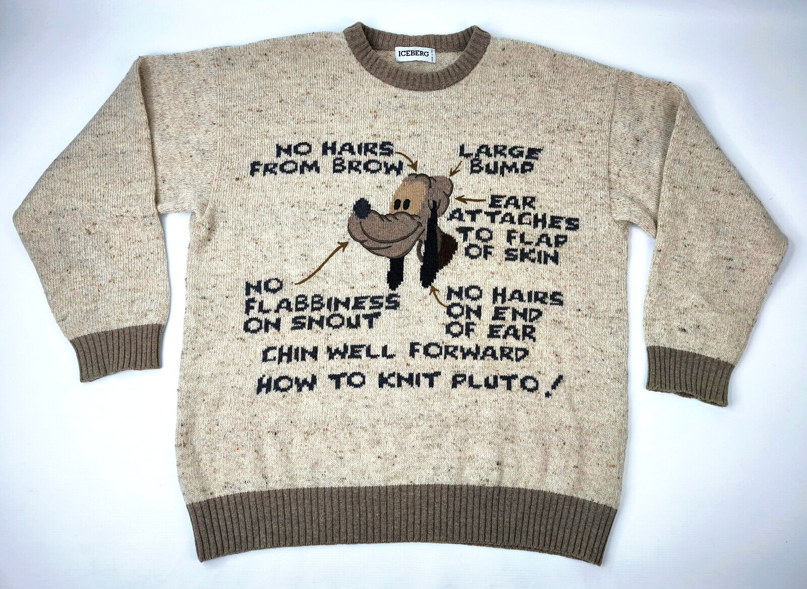 Iceberg Pullover Pluto Gr. VI (XL) Strick natur meliert vintage 90s