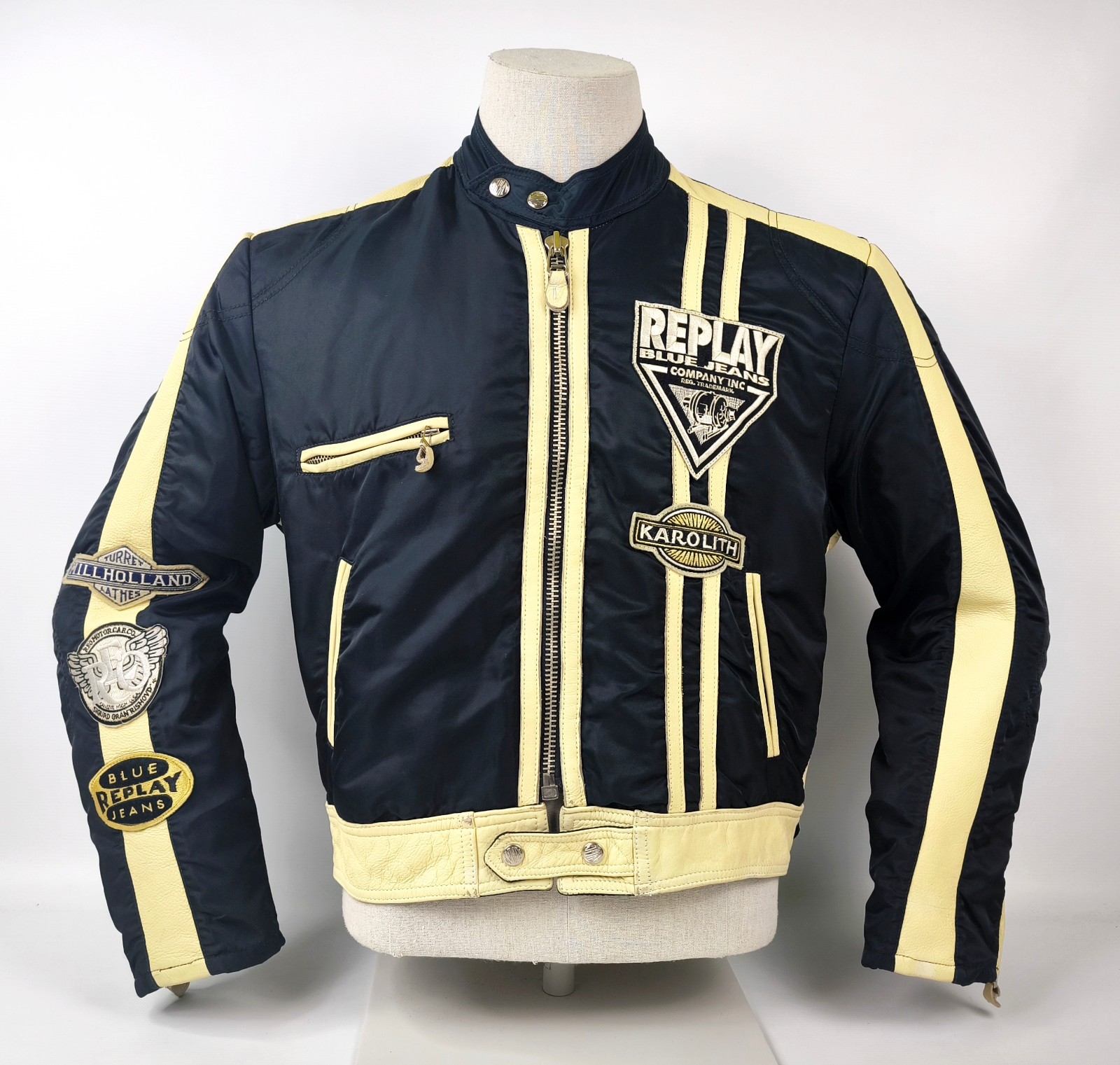 Replay Jacke schwarz Gr. L (M) Leder Nylon Mix vintage 90s Biker