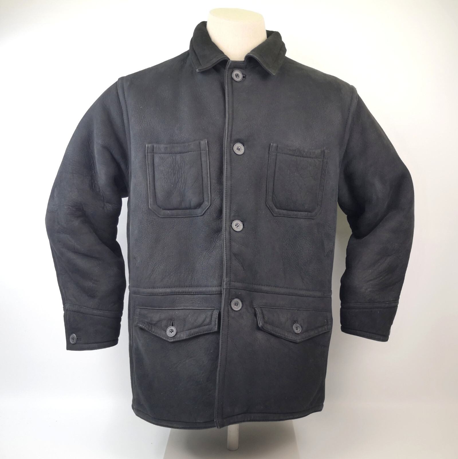 Chevignon Lammfell Lederjacke Mantel schwarz Gr. L