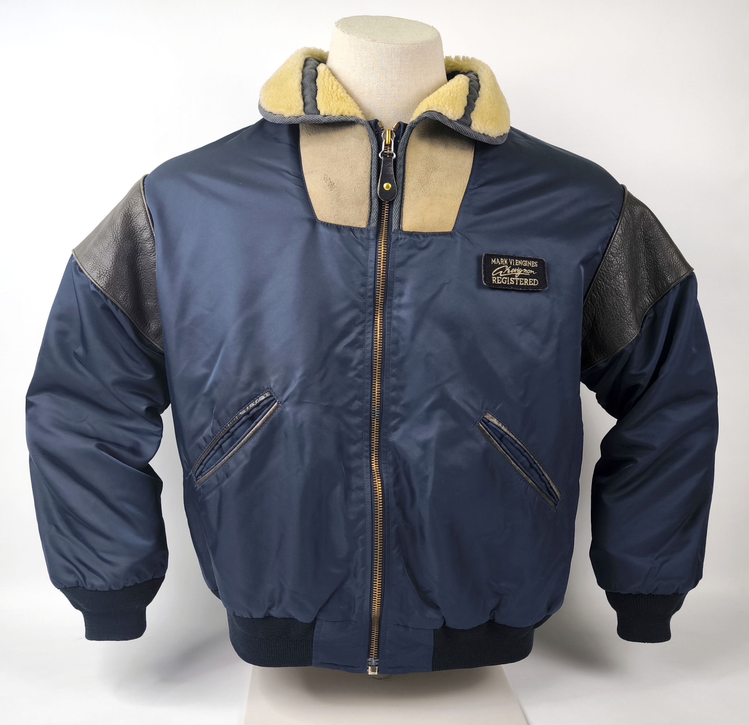 Chevignon Jacke dunkelblau Gr. M vintage 80s Lammfell Kragen Extra 57