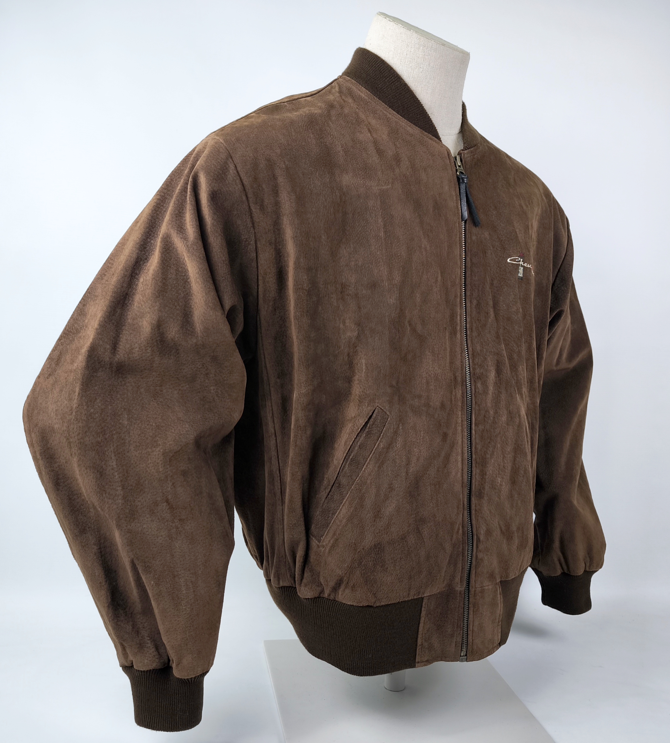 Chevignon Lederjacke 500 braun Gr. XL (L) Wildleder Jacke vintage 90s Logo vorn
