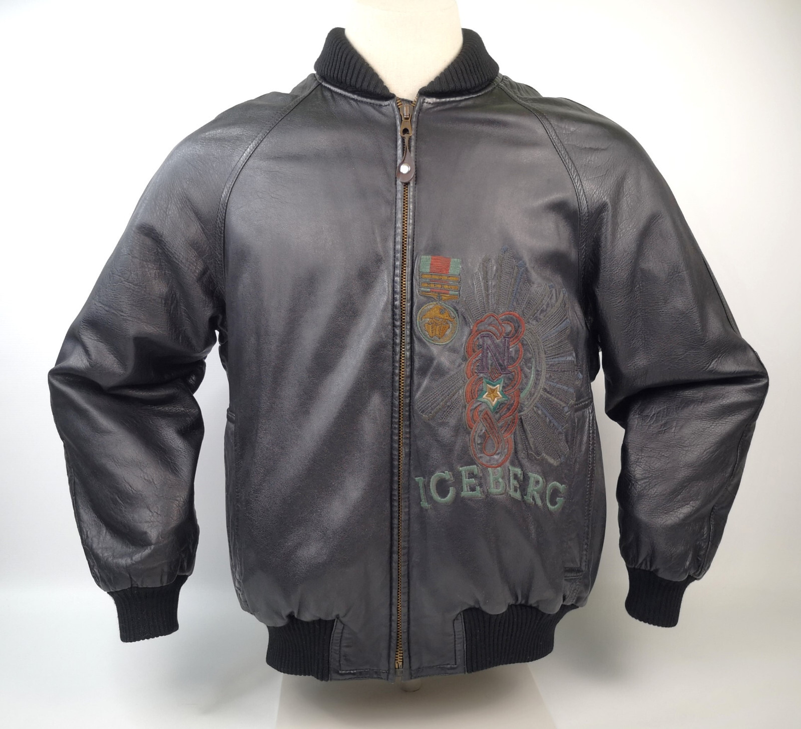 Iceberg Lederjacke schwarz Napoleon Bonaparte Gr. 48 (L) vintage Italy 90er