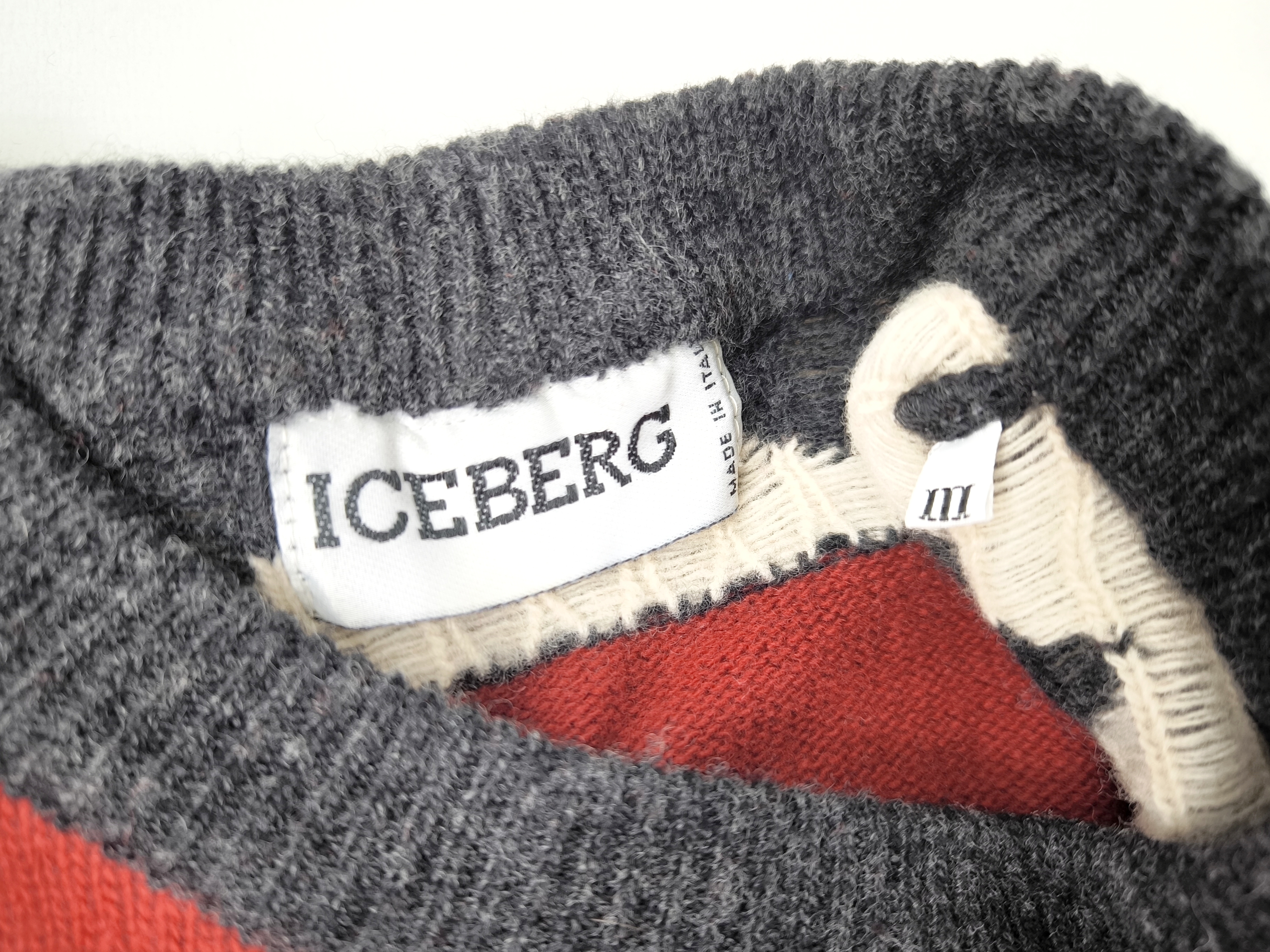 Iceberg Strick Pullover Joker Ice of Hearts Gr III (M) Italy vintage 90s weinrot