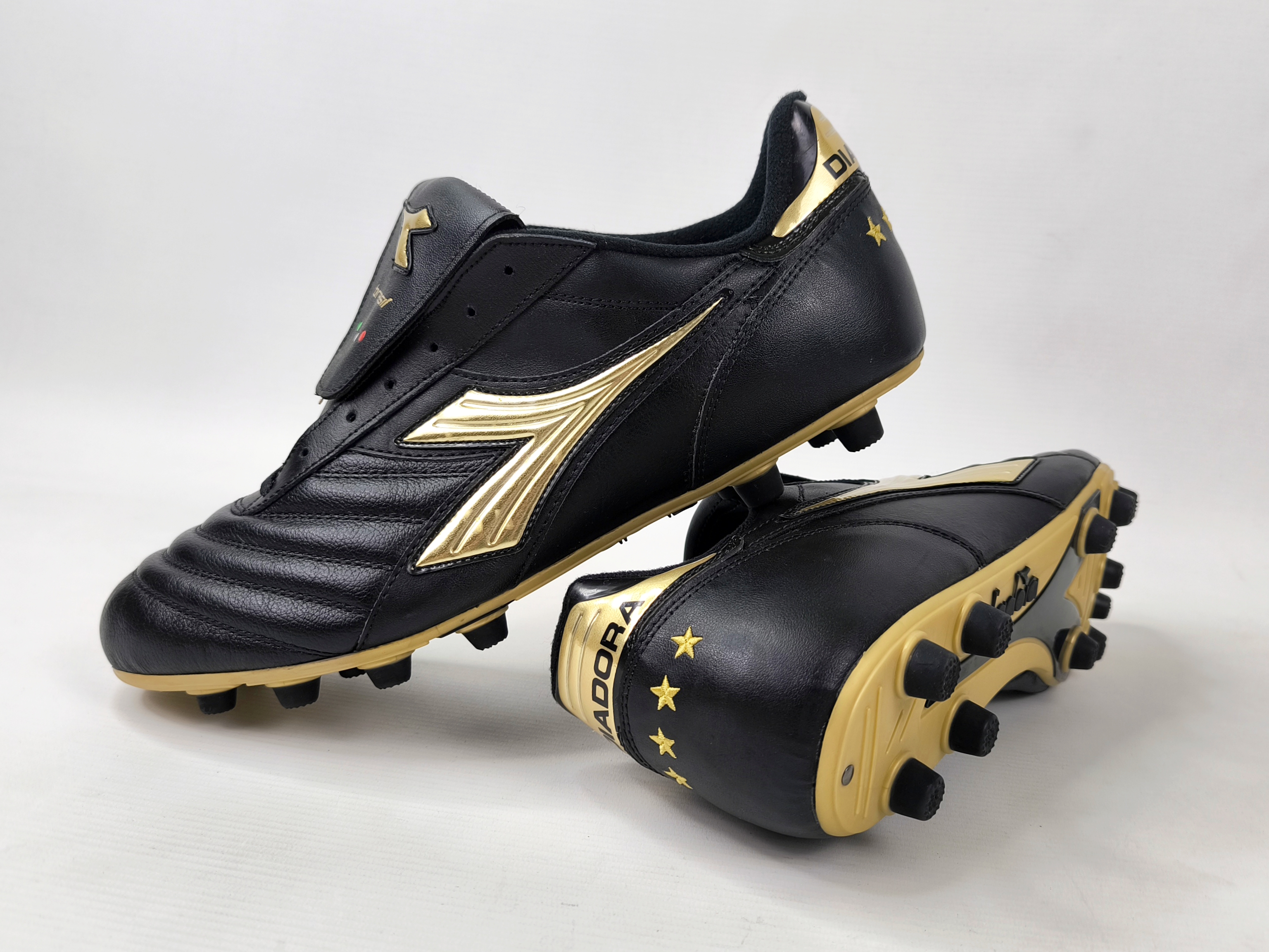 Diadora Brasil Gold R MD PU Fussball Schuhe EUR 46 / UK 11.5 schwarz gold 148504
