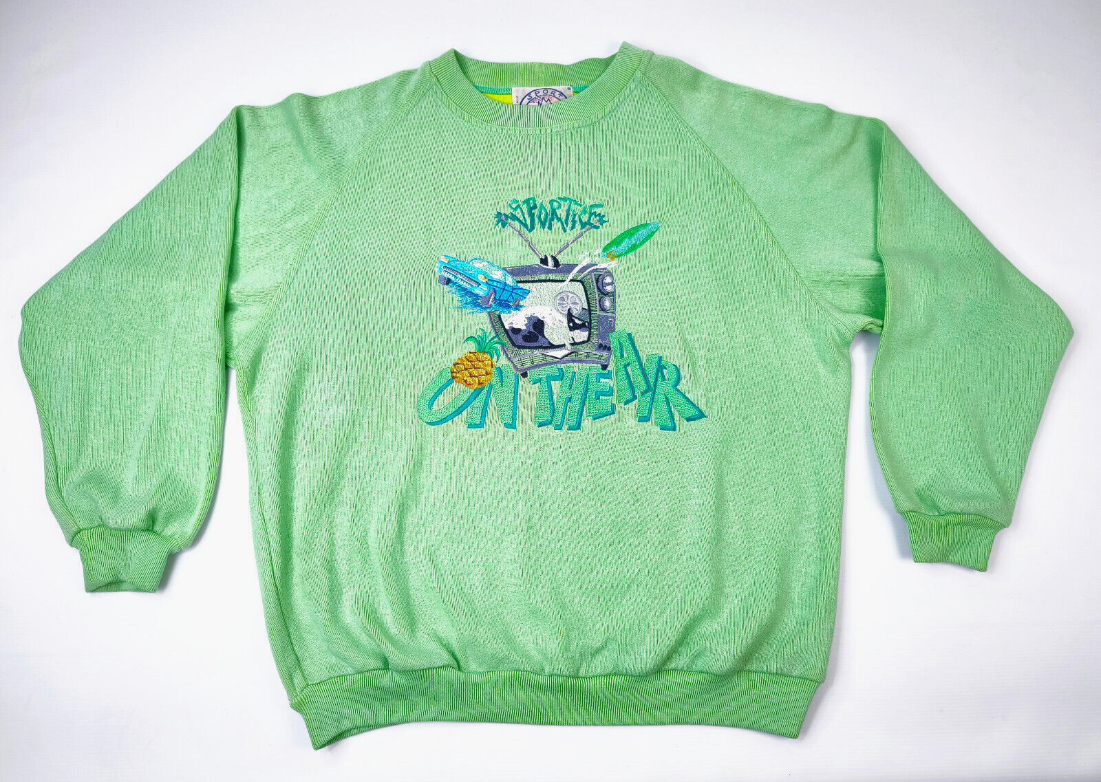 Iceberg Sport Ice Pullover On the Air hellgrün Gr. L Seide Mix vintage 90s