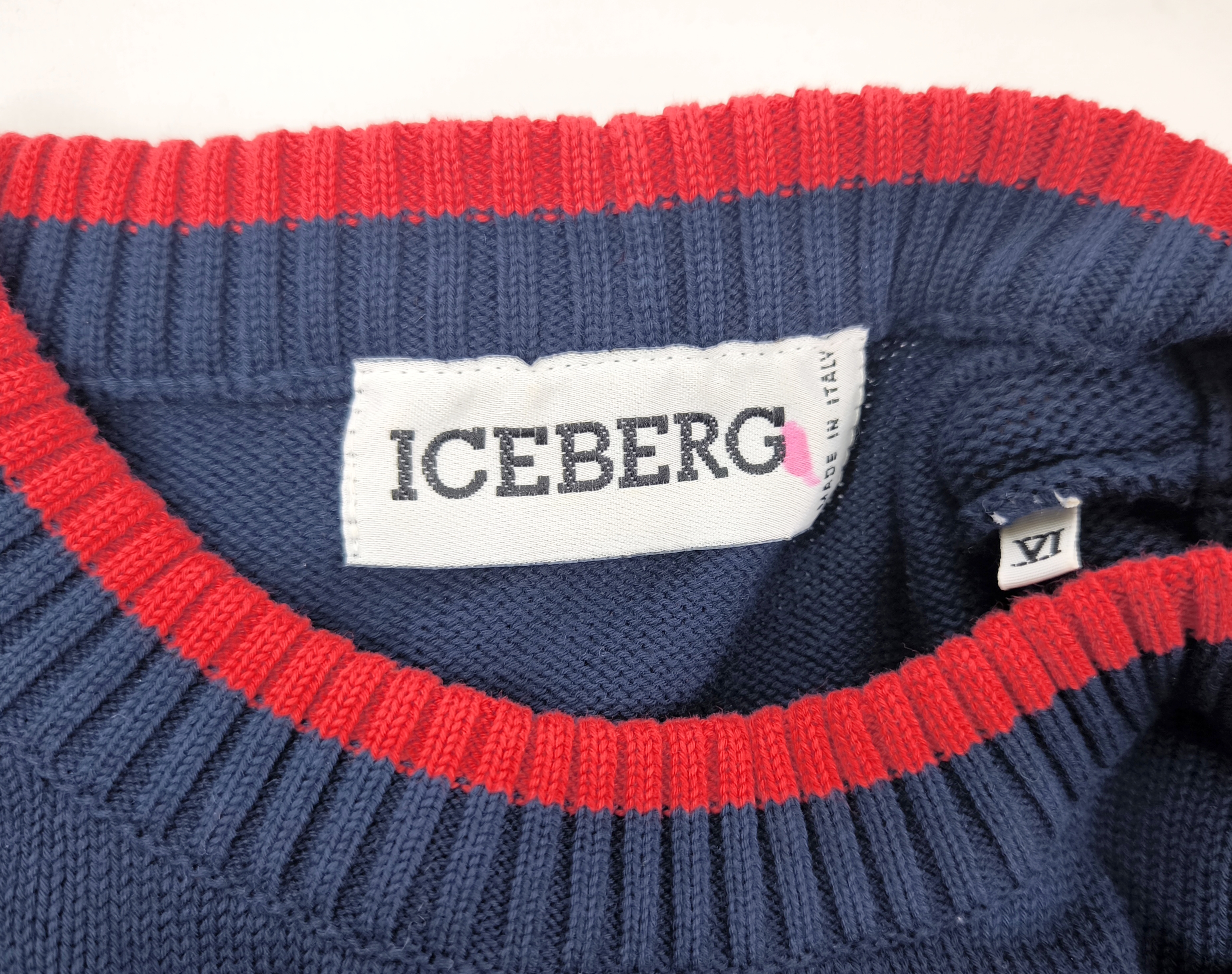 Iceberg Strick Pullover Zwerge dunkelblau Gr. VI (XL) Italy vintage 90s