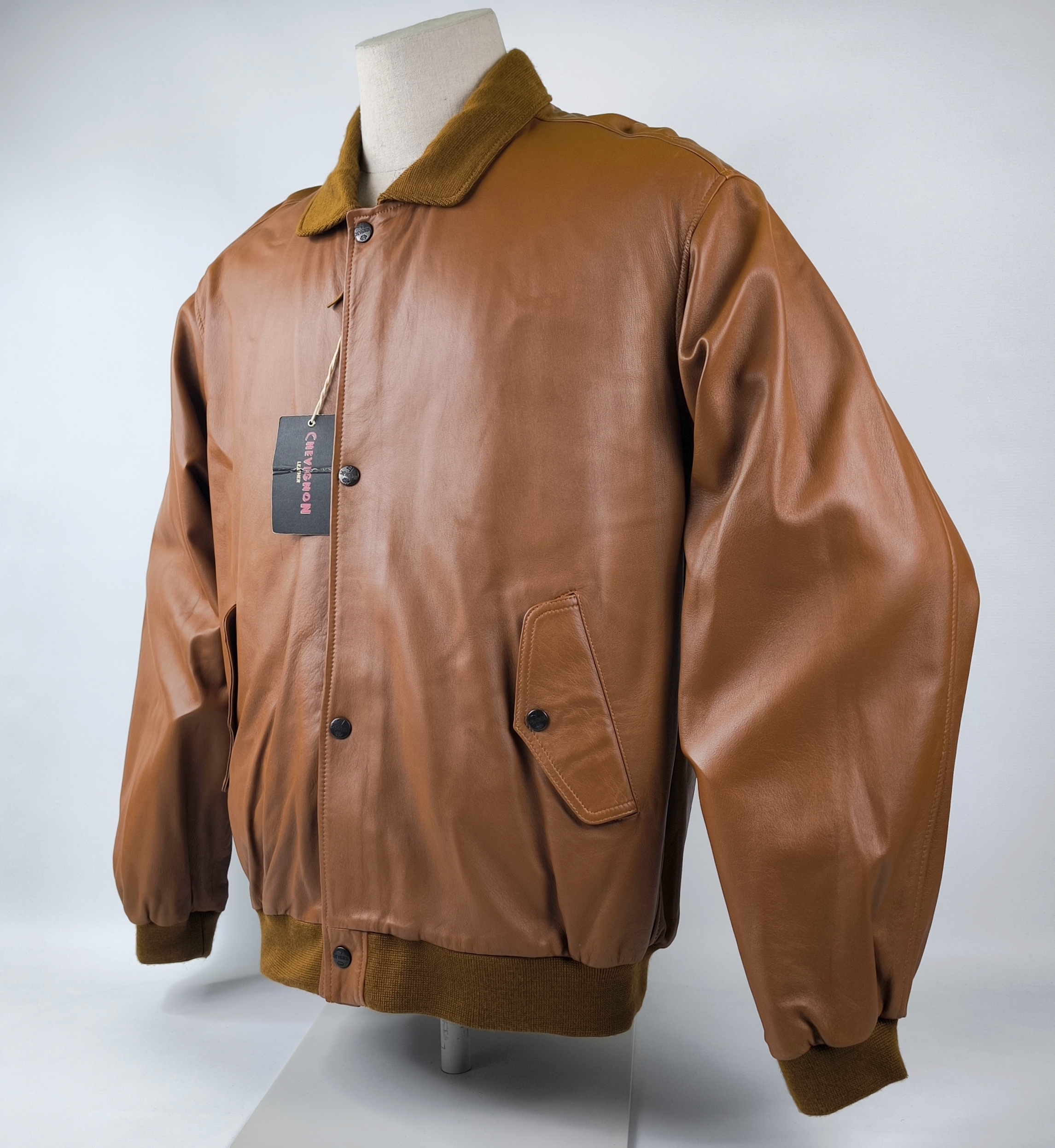 Chevignon Lederjacke Lamm Porte Avion cognacfarben Gr. XXL vintage NEU + Etikett