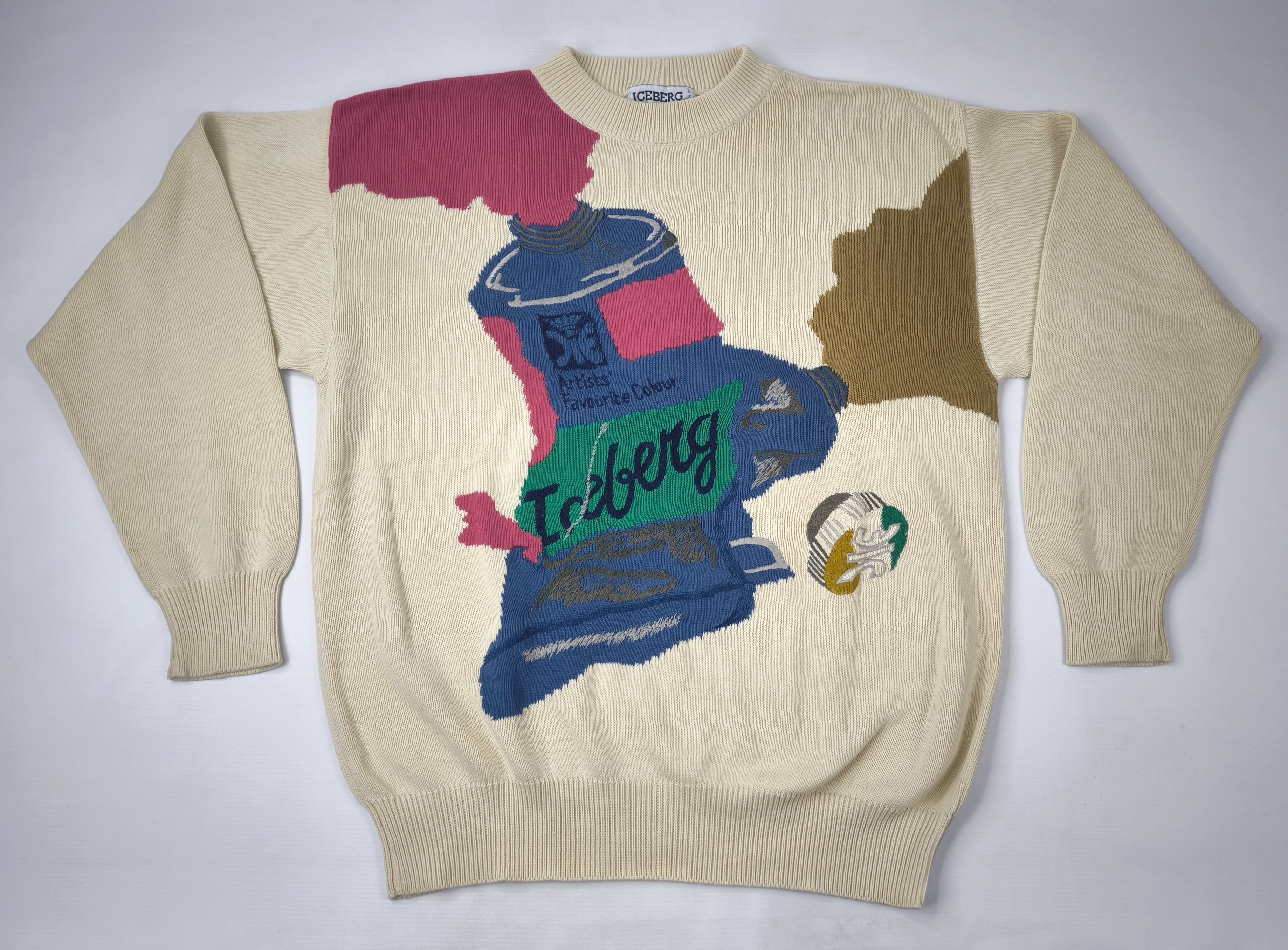 Iceberg Strick Pullover Farbtube Gr. III (L) Italy vintage 90s naturfarben