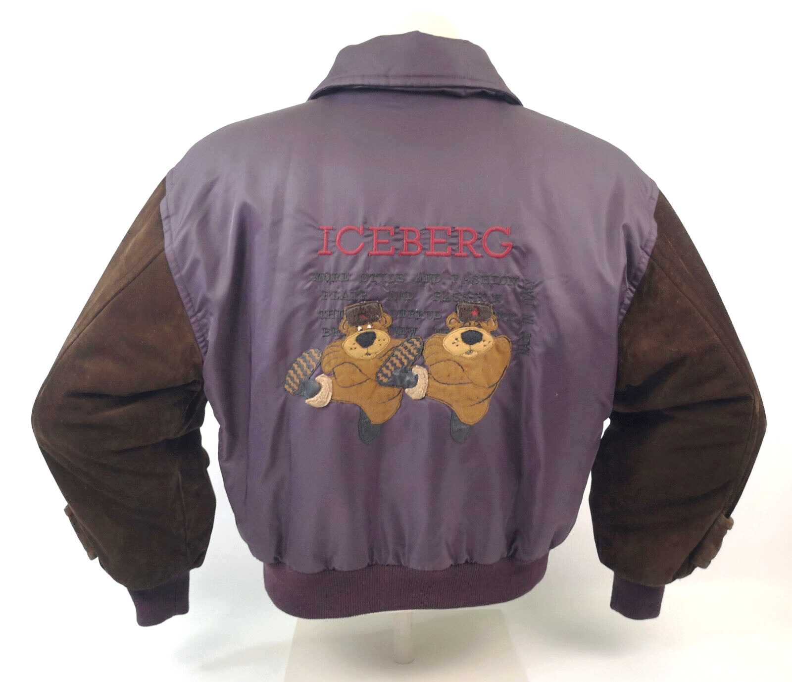 Iceberg Jacke Bären Gr. M Leder Wildleder Nylon Mix Italy vintage 90s