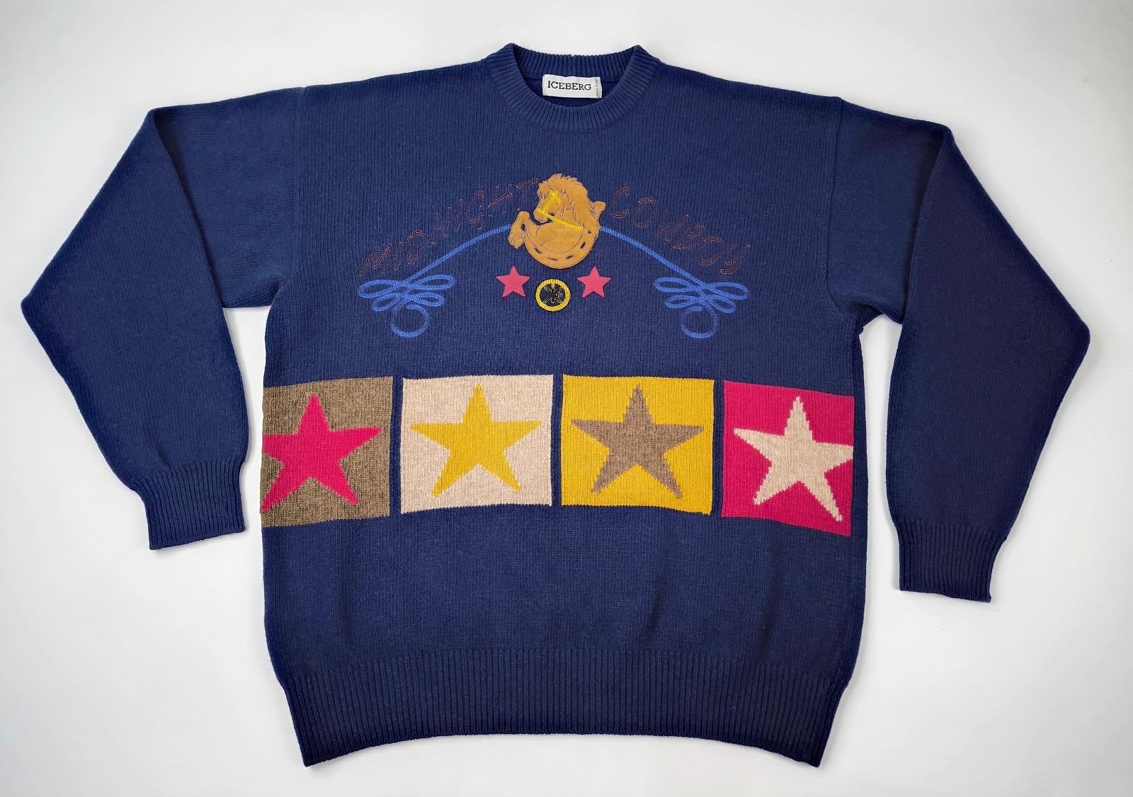 Iceberg Strick Pullover Midnight Cowboy Gr. III (L) Italy vintage 90s dunkelblau