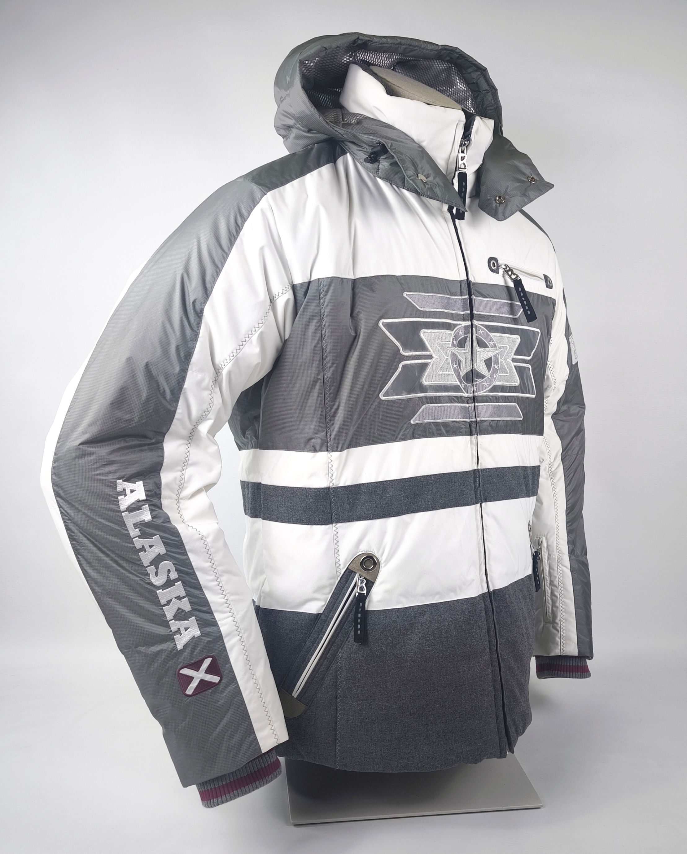 Bogner Skijacke Daunenjacke Herren Gr. 50 (ML) weiß grau Kapuze Schneefang Jacke