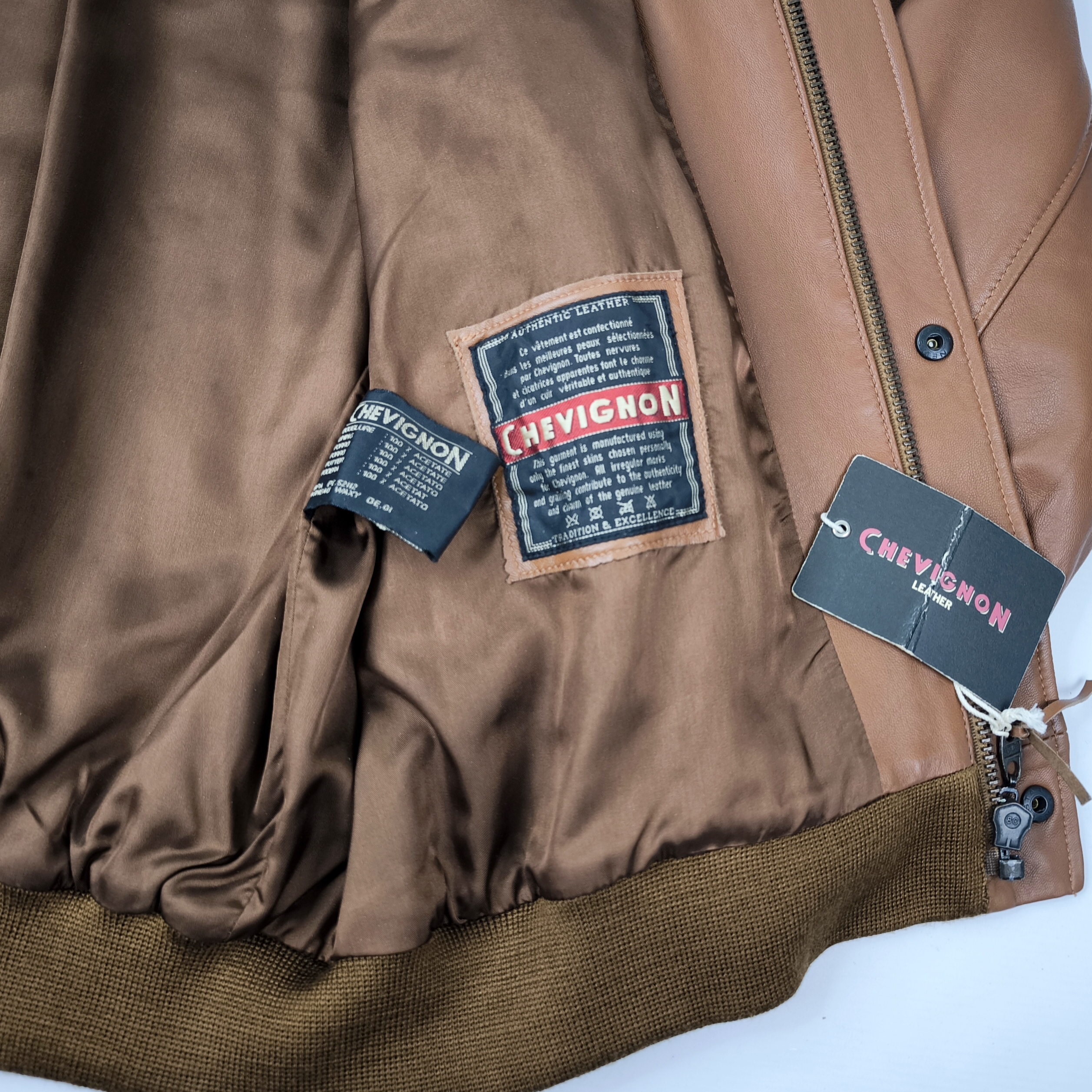 Chevignon Lederjacke Lamm Porte Avion cognacfarben Gr. XXL vintage NEU + Etikett