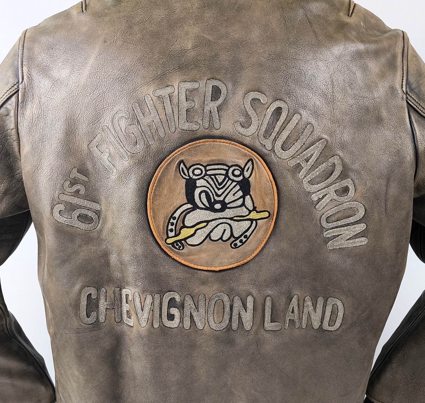 Chevignon Lederjacke 61st Squadron Gr. XL (L) braun Funny Dog Kalbsleder