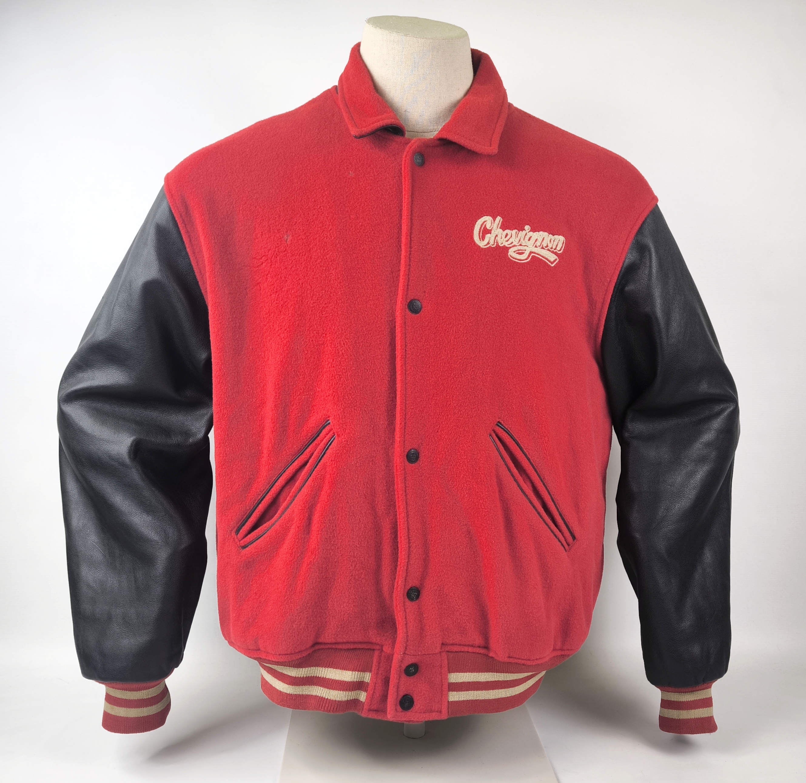 Chevignon Jacke College Bay Winds rot schwarz Gr. XXL (XL) Wolle Leder Mix 80s