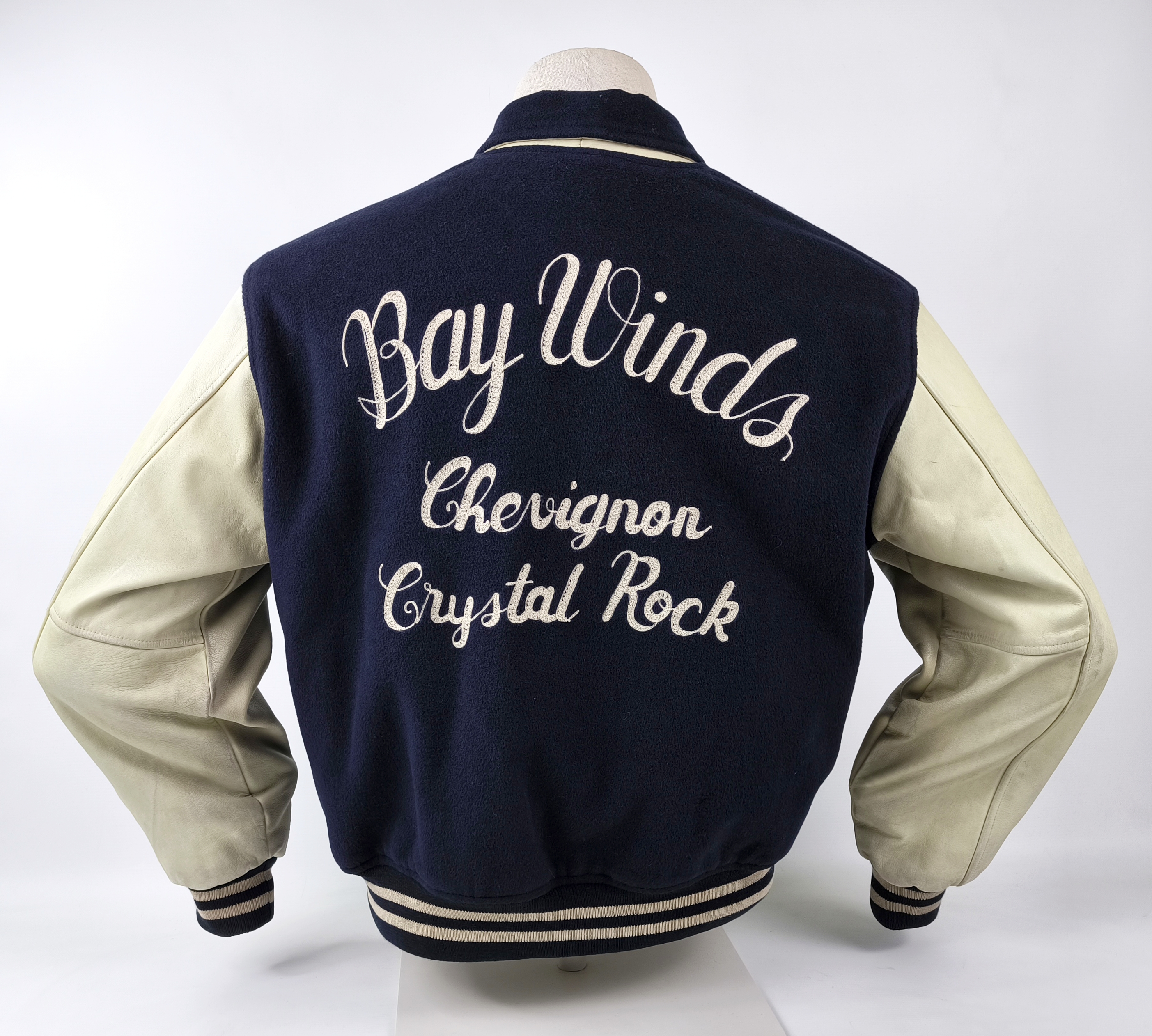 Chevignon Jacke College Bay Winds dunkelblau creme Gr. M Wolle Leder Mix 80s