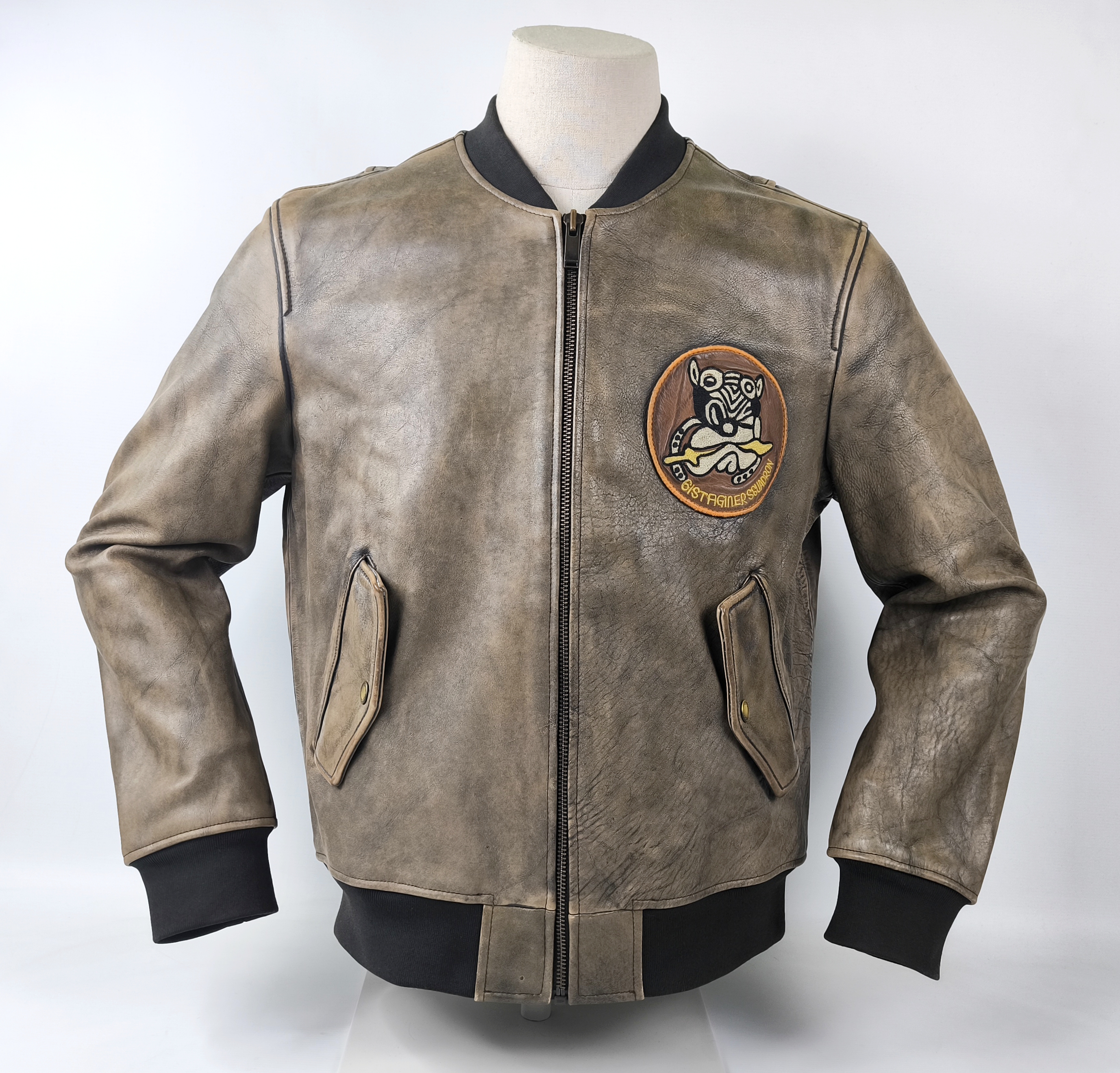 Chevignon Lederjacke 61st Squadron Gr. XL (L) braun Funny Dog Kalbsleder