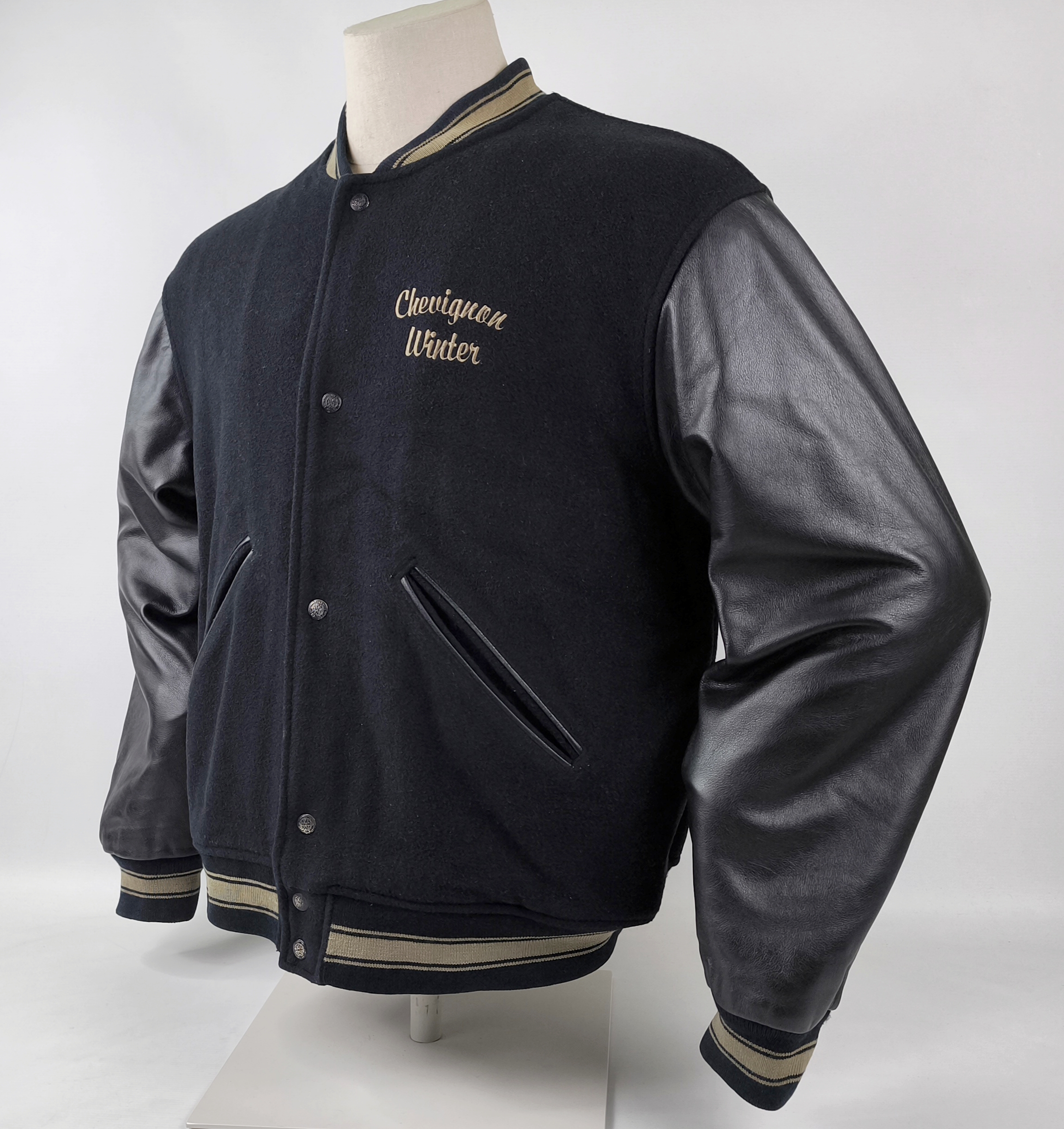 Chevignon Jacke Winter Leder Wolle Mix schwarz Gr. XL (L) 80s 90s vintage