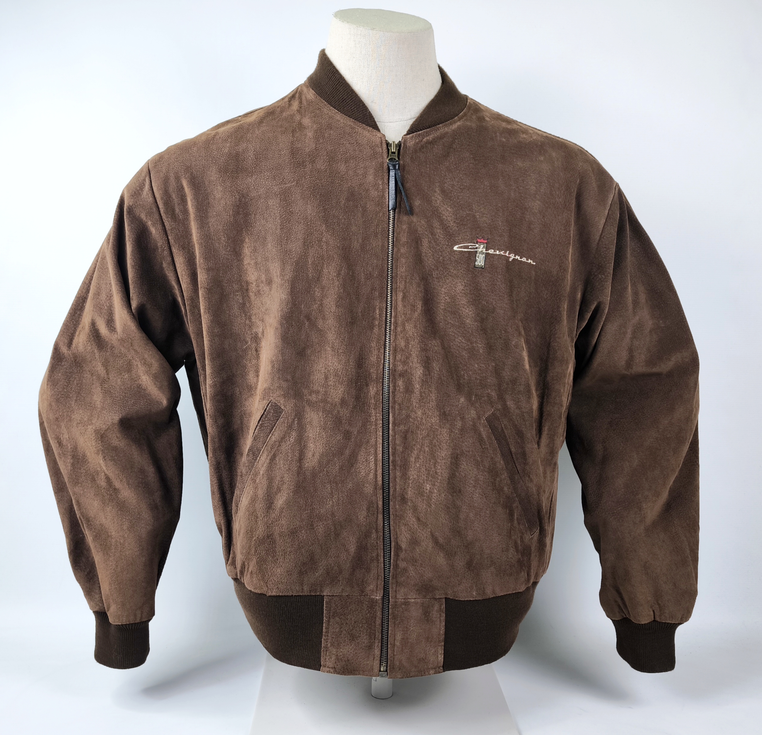 Chevignon Lederjacke 500 braun Gr. XL (L) Wildleder Jacke vintage 90s Logo vorn