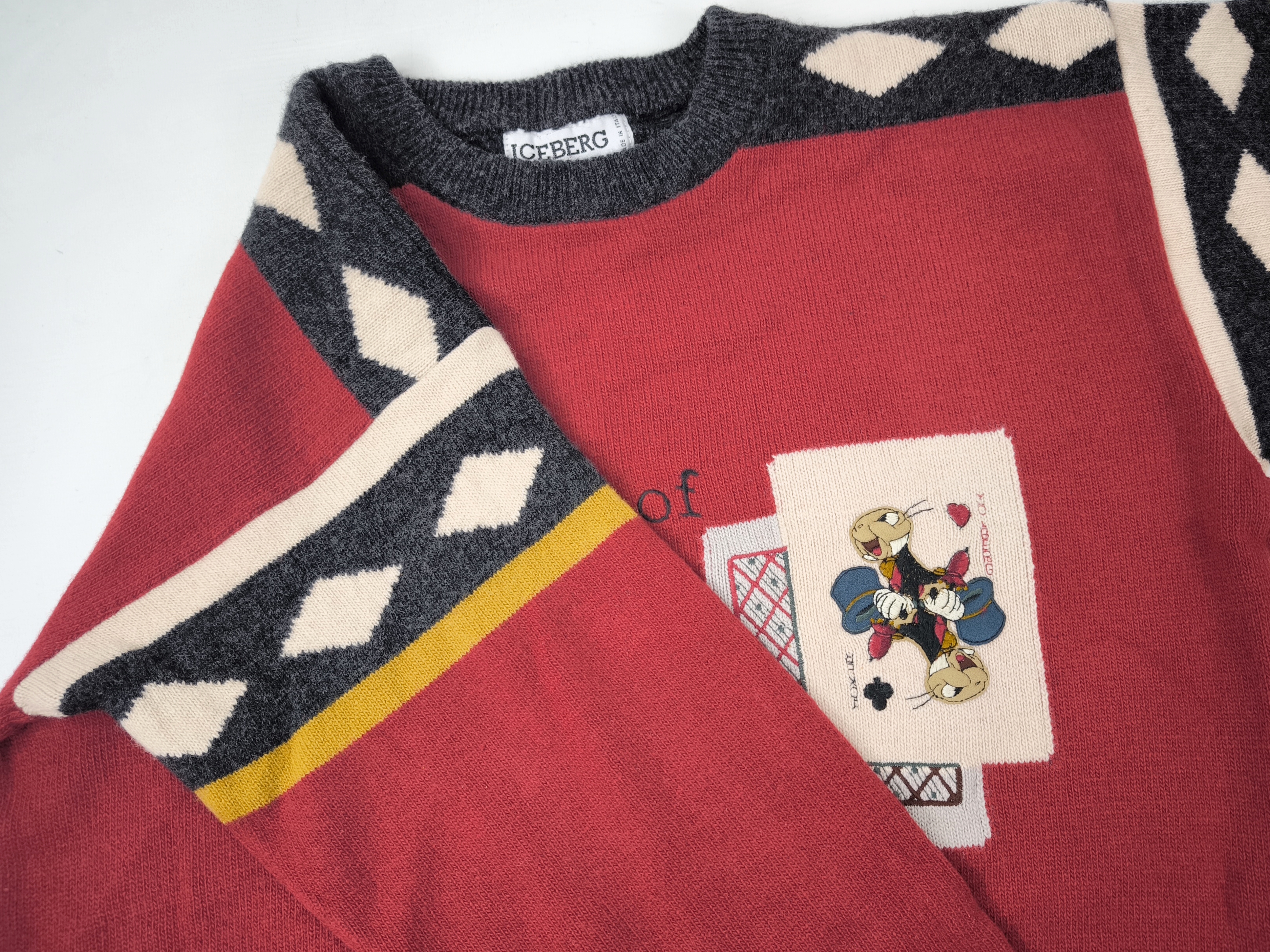 Iceberg Strick Pullover Joker Ice of Hearts Gr III (M) Italy vintage 90s weinrot