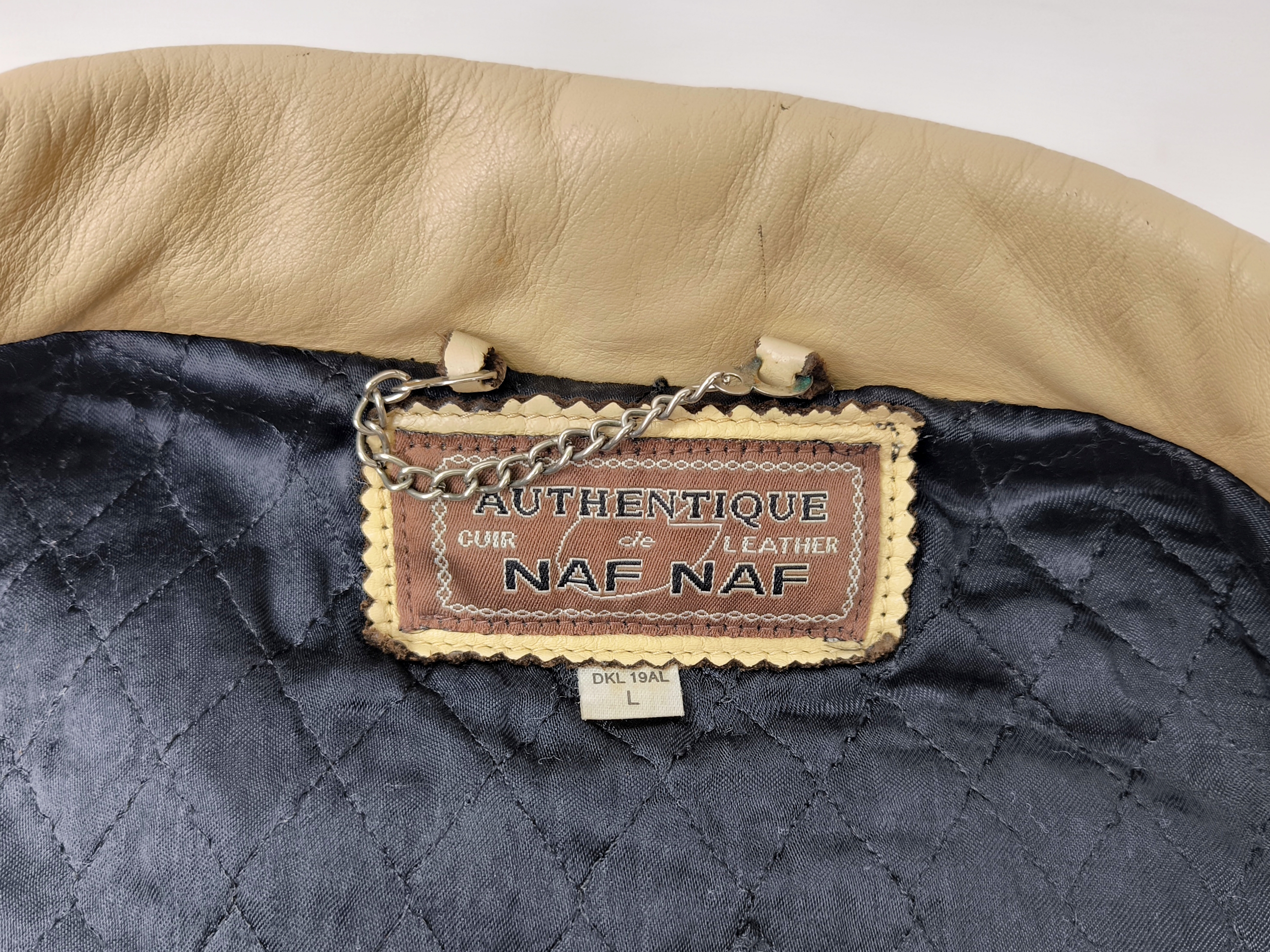 Naf Naf Jacke College Seventies Gr. L (M) schwarz beige Leder Wolle Mix vintage